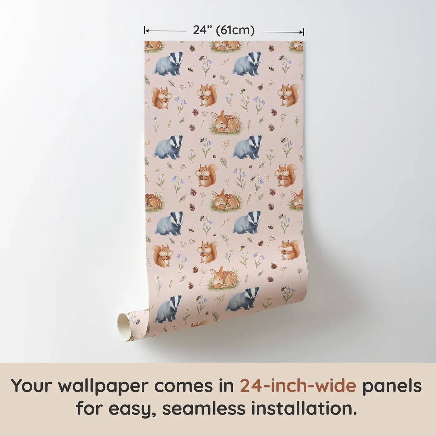 Badger Cub Soft Pastel wallpaper panel dimensions - Whimsy Tots