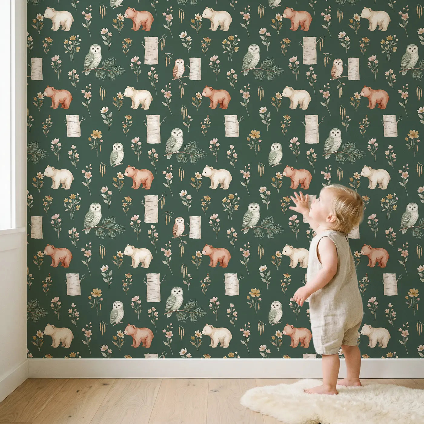Snowy Owlet Watercolor wallpaper in styled kids room - Whimsy Tots