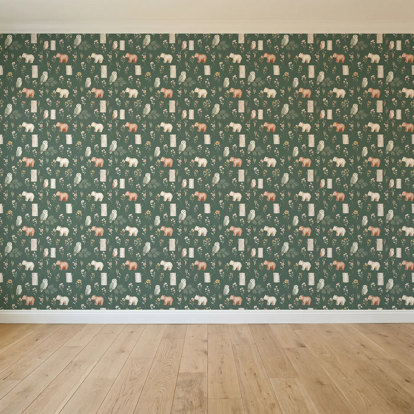 Snowy Owlet Watercolor seamless wallpaper full pattern - Whimsy Tots