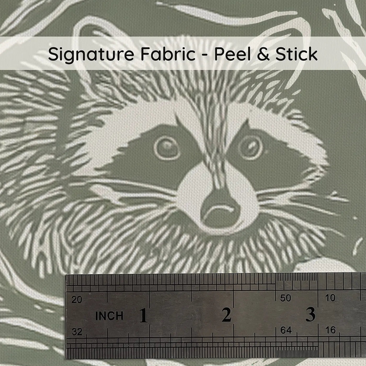 Raccoon Peeking Block Print on peel and stick fabric - Whimsy Tots