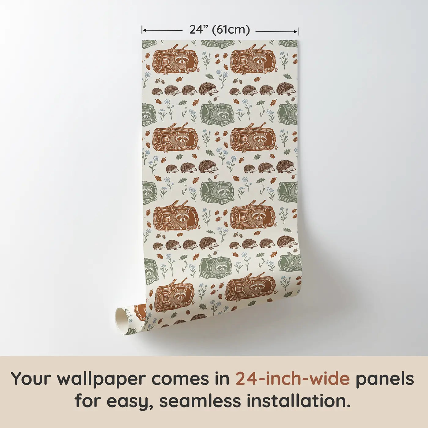 Raccoon Peeking Block Print wallpaper panel dimensions - Whimsy Tots