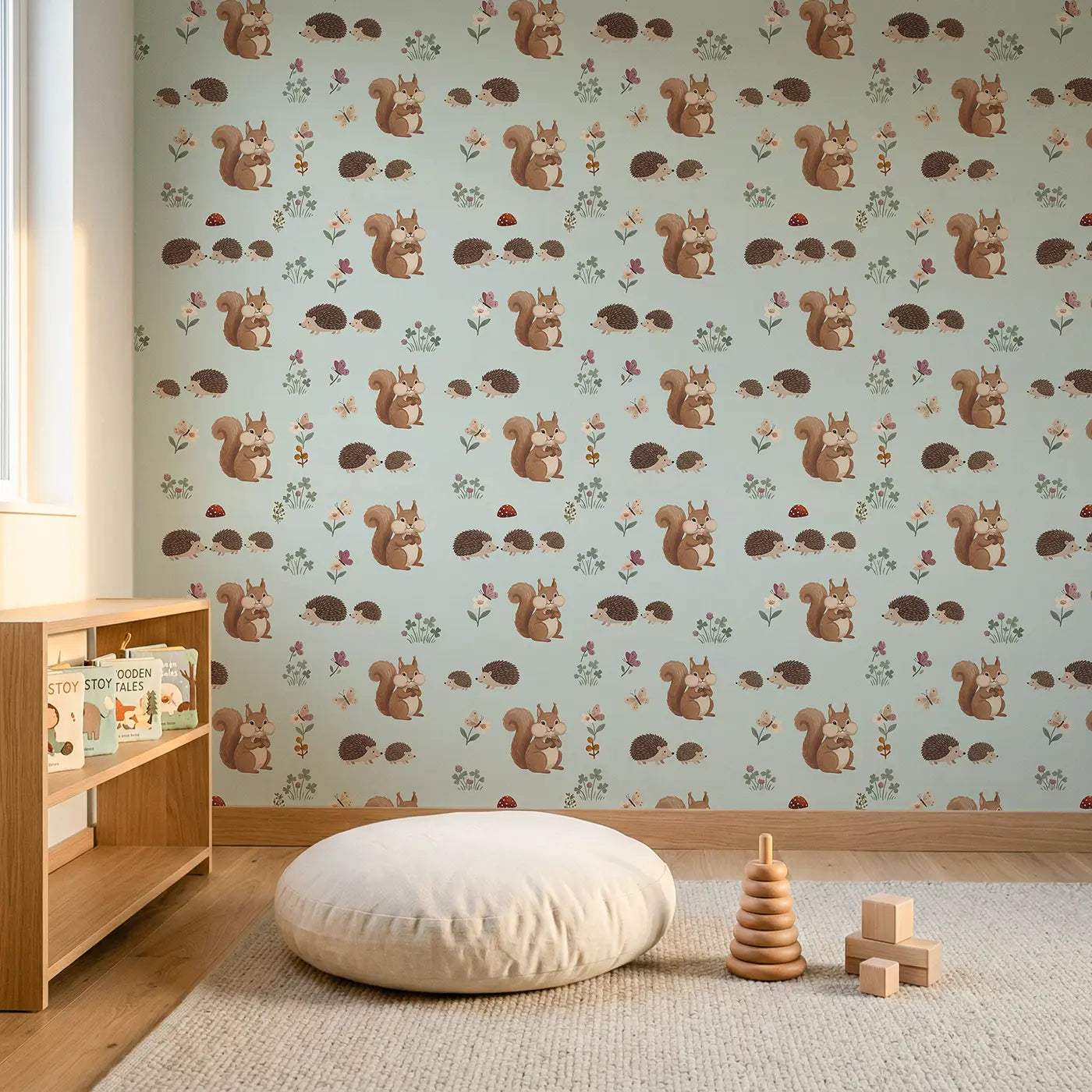 Squirrel Cheeks Modern Illustration wallpaper in Scandinavian nursery - Whimsy Tots