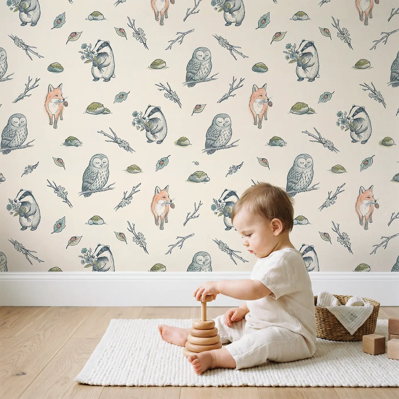 Fox Berry Mouth Hand-Drawn wallpaper in styled kids room - Whimsy Tots