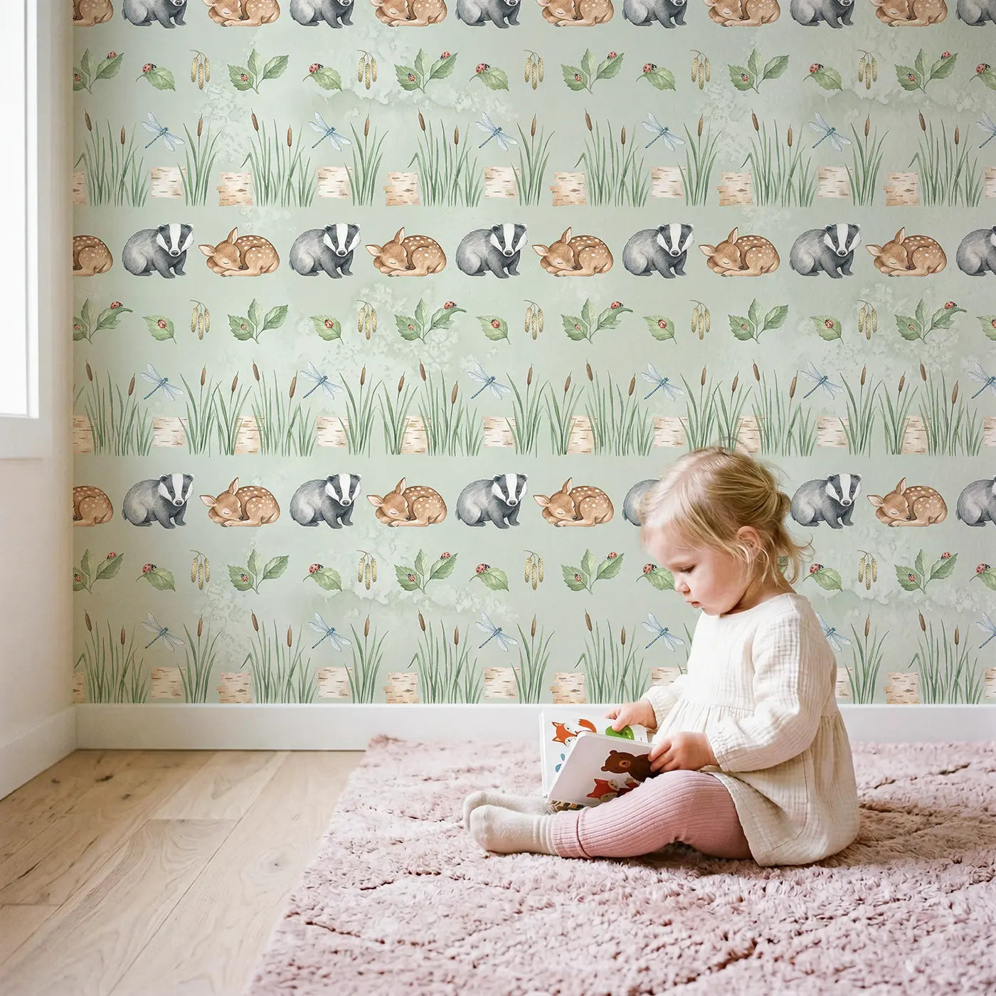 Badger Cub Watercolor wallpaper in styled kids room - Whimsy Tots