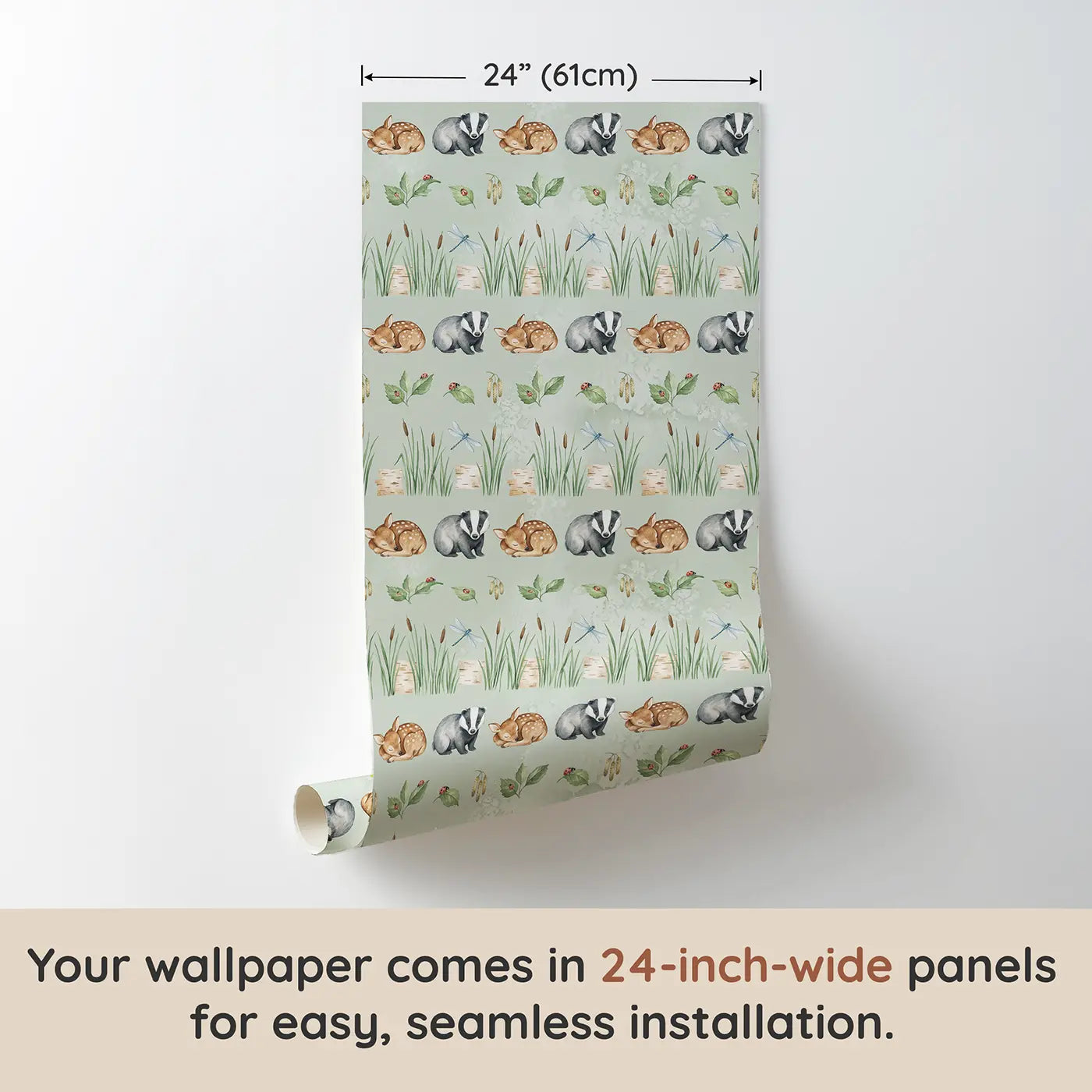 Badger Cub Watercolor wallpaper panel dimensions - Whimsy Tots