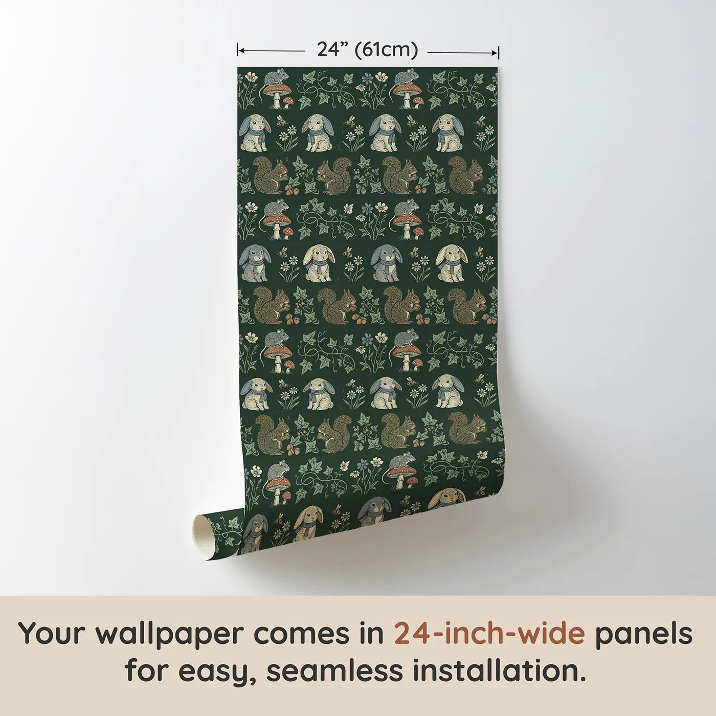 Field Mouse Toadstool Block Print II wallpaper panel dimensions - Whimsy Tots