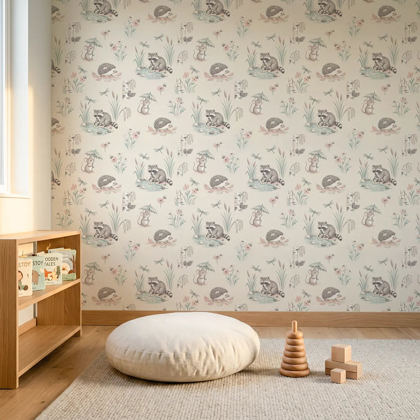 Mouse Tiny Umbrella Soft Pastel wallpaper in Scandinavian nursery - Whimsy Tots