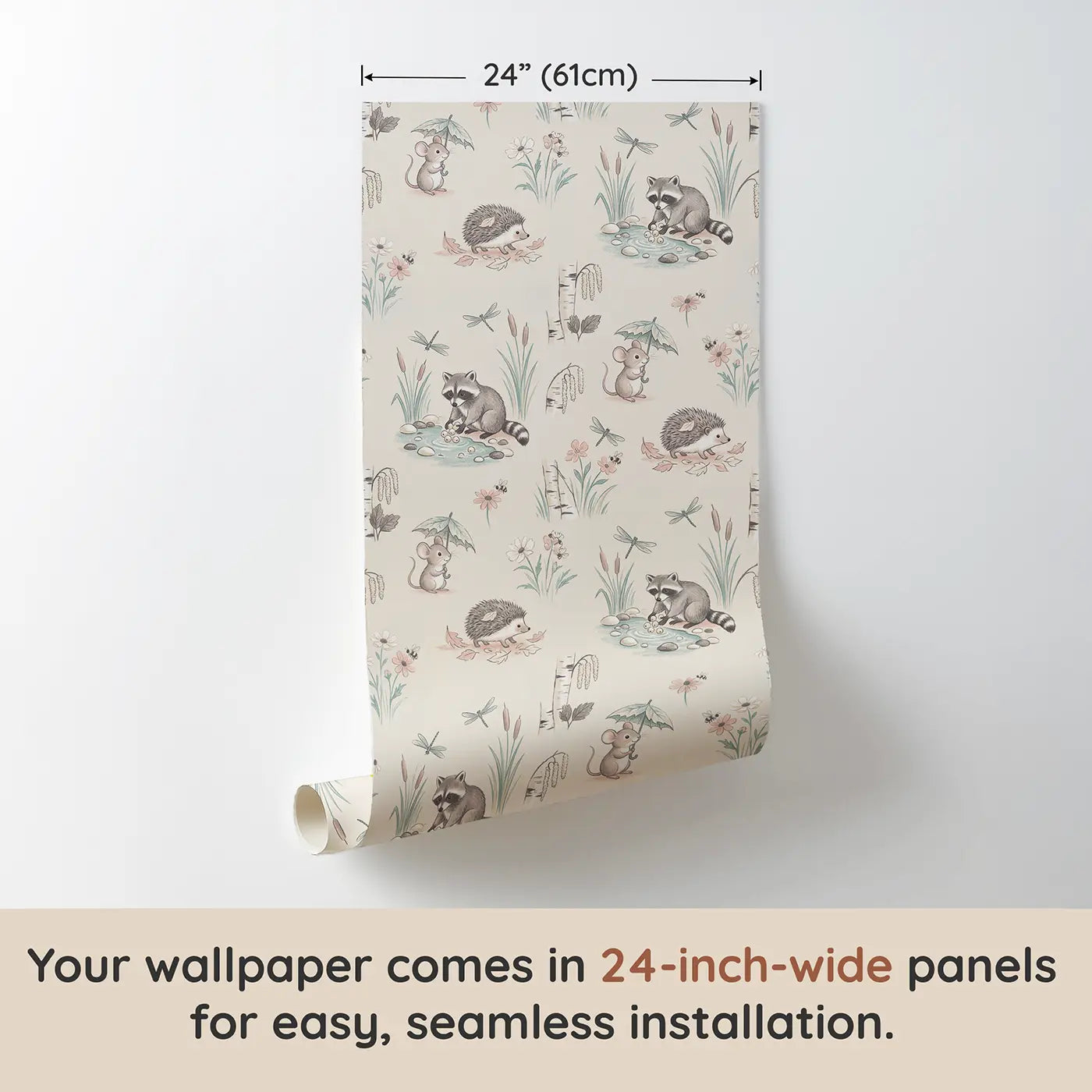 Mouse Tiny Umbrella Soft Pastel wallpaper panel dimensions - Whimsy Tots