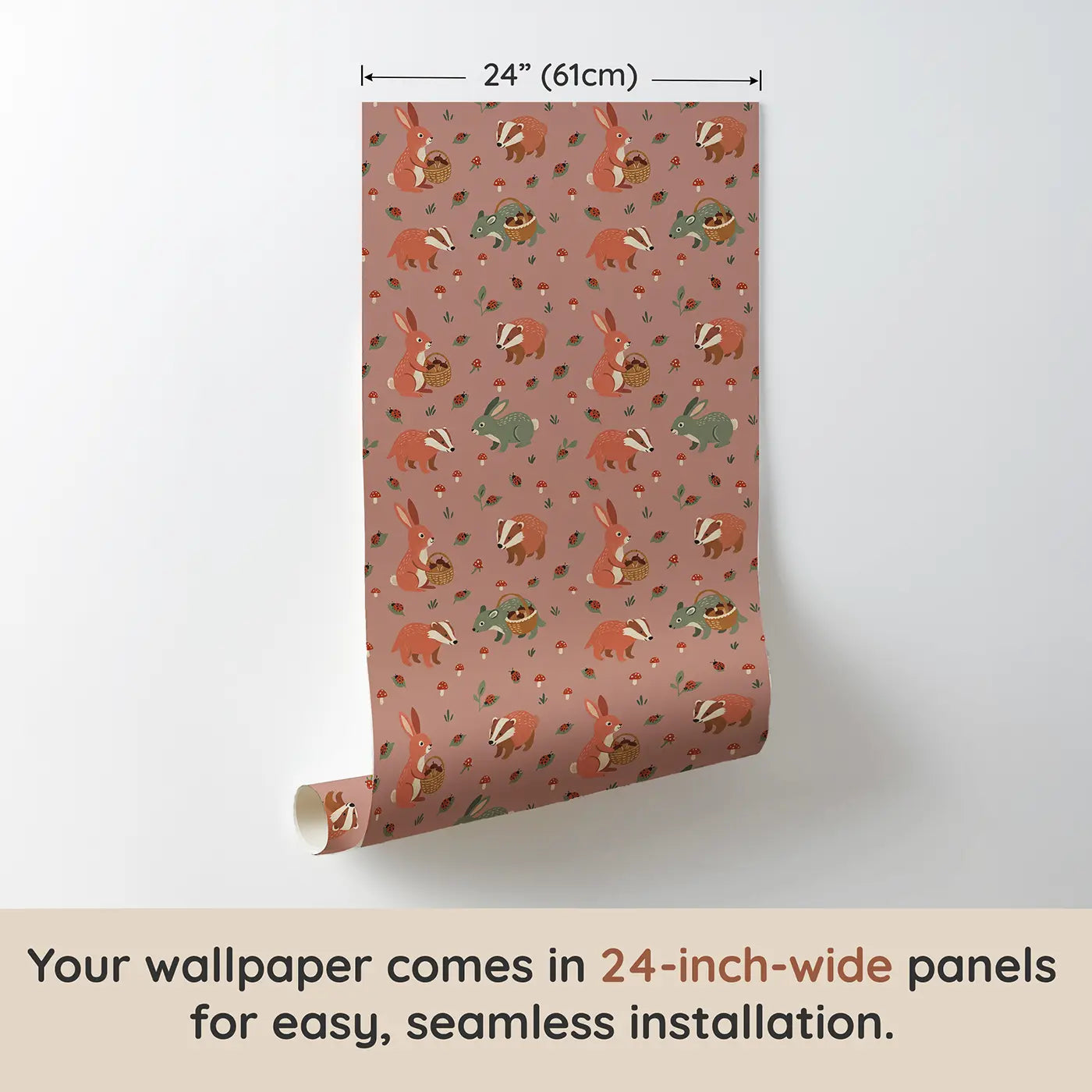 Rabbit Carrying Basket Modern Illustration II wallpaper panel dimensions - Whimsy Tots