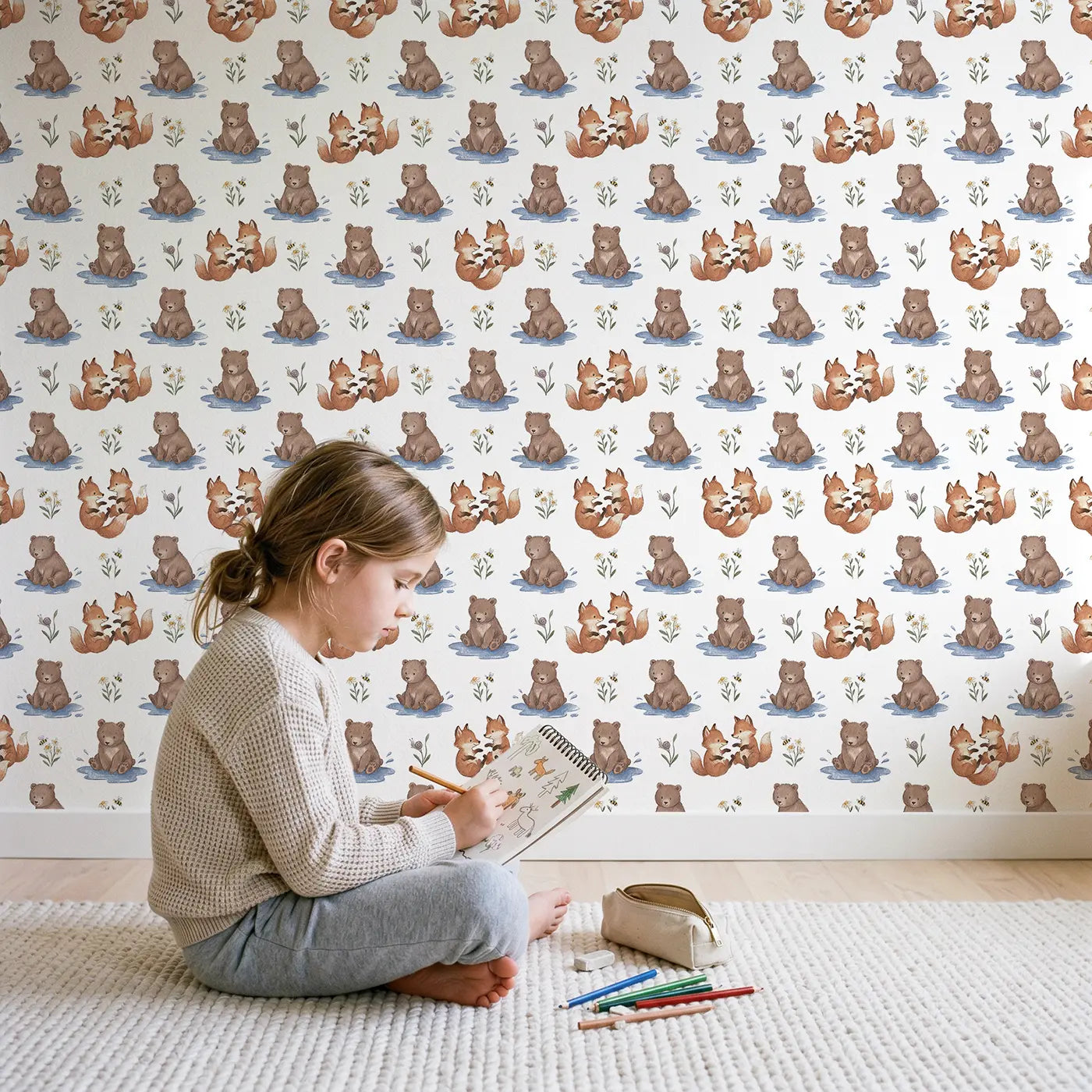 Two Fox Soft Pastel wallpaper in styled kids room - Whimsy Tots