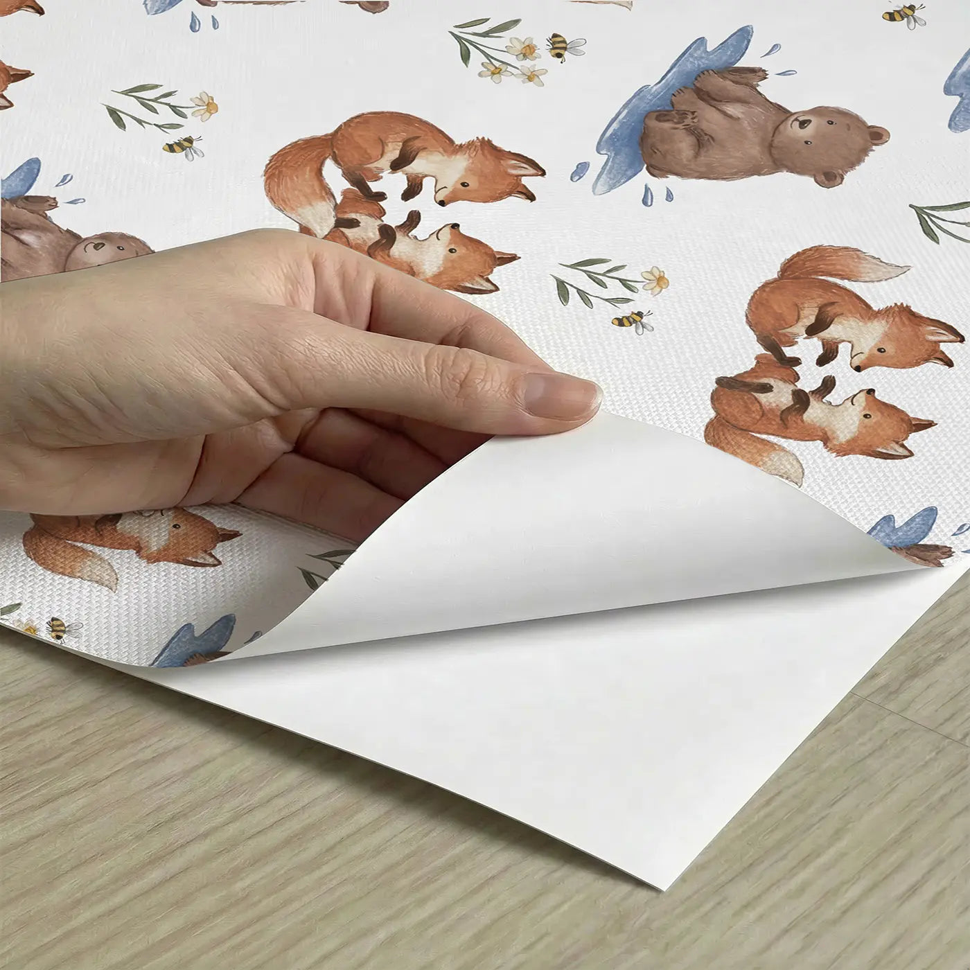 Two Fox Soft Pastel peel and stick material close-up - Whimsy Tots