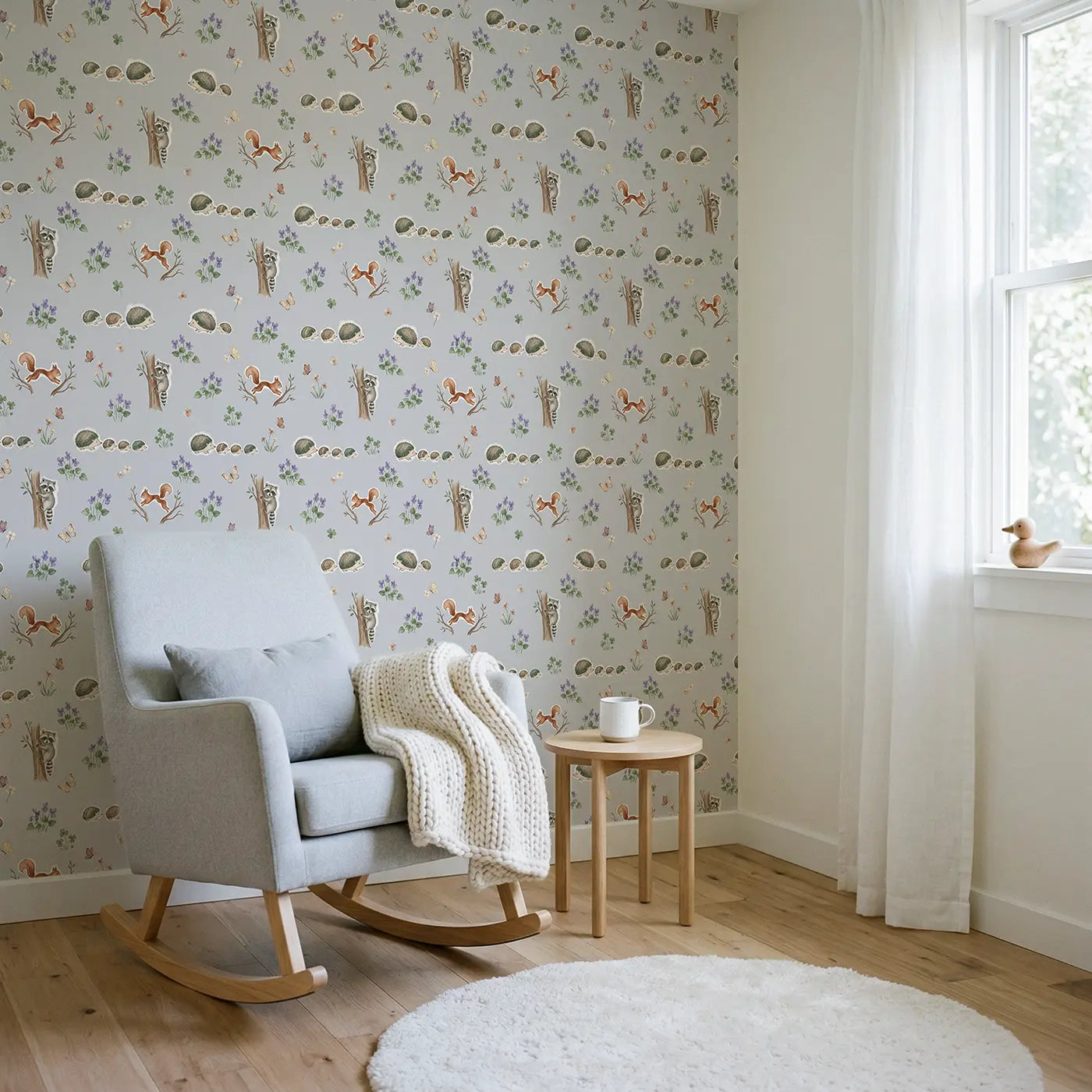 Hedgehog Family Line Watercolor wallpaper in Scandinavian nursery - Whimsy Tots