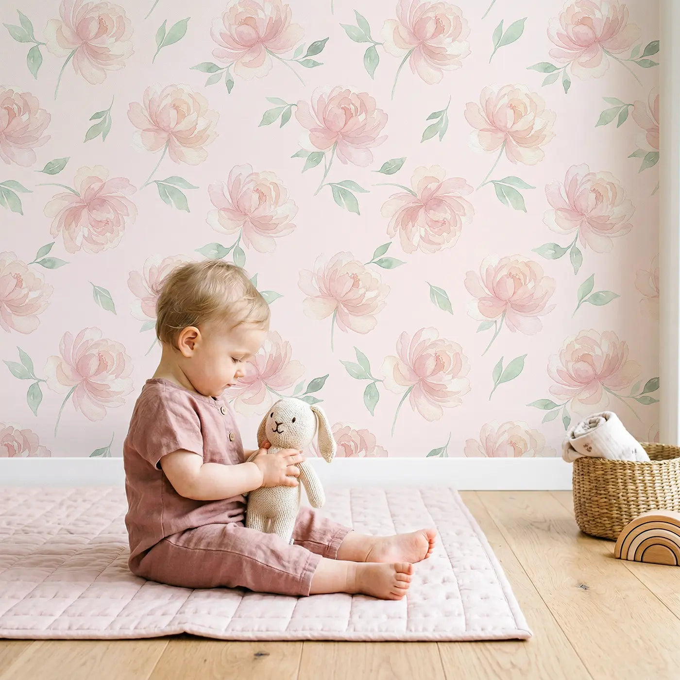Oversized Single Watercolor wallpaper in styled kids room - Whimsy Tots