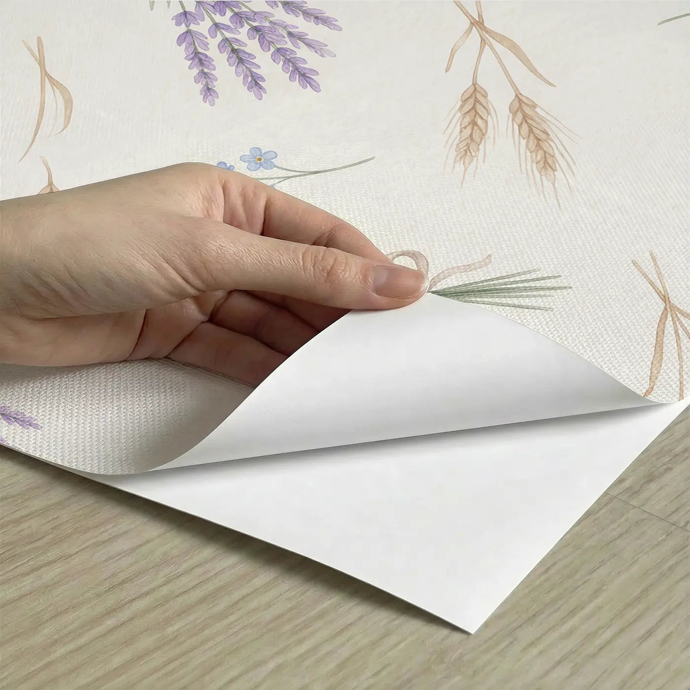 Lavender Sprigs Watercolor peel and stick material close-up - Whimsy Tots