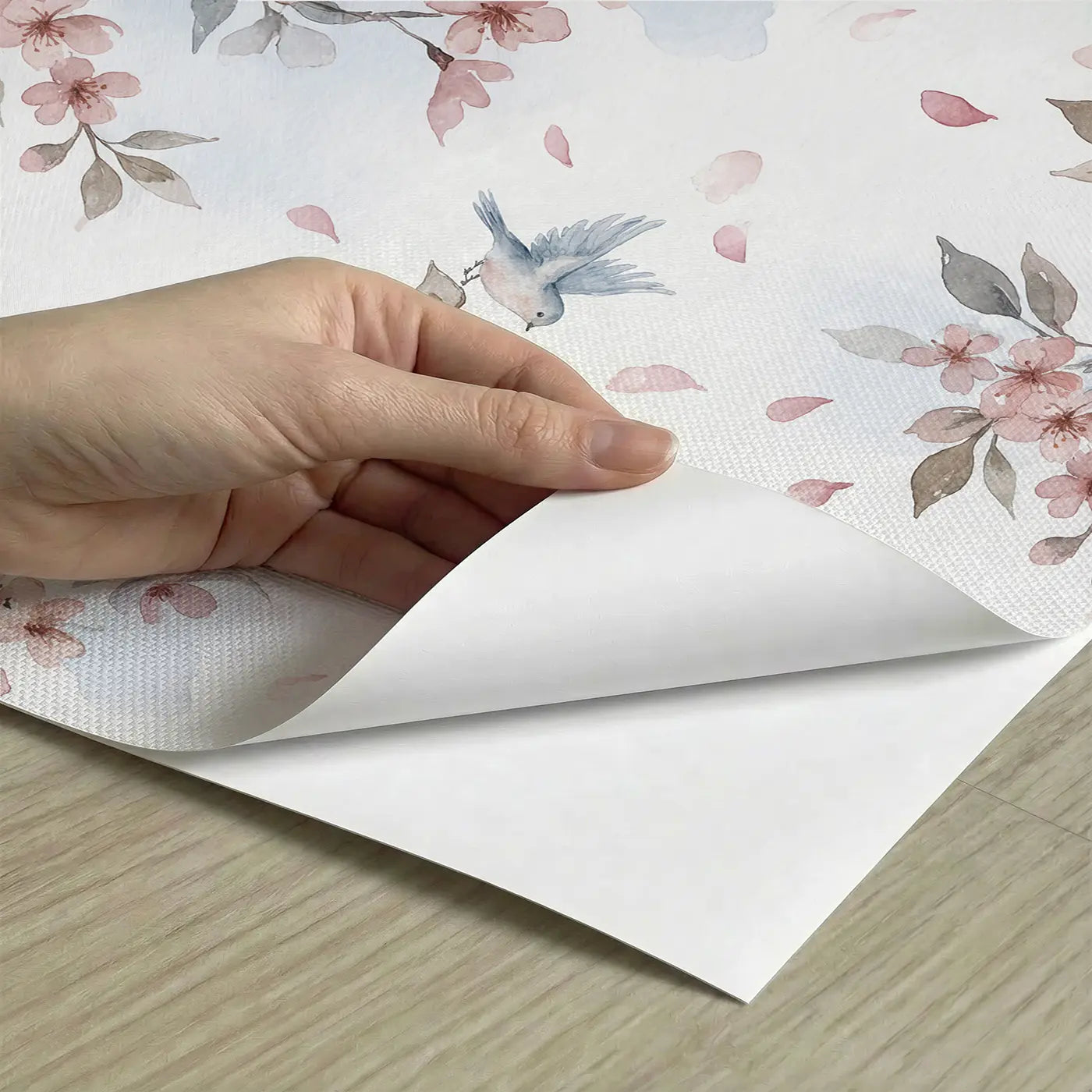 Cherry Blossom Watercolor peel and stick material close-up - Whimsy Tots