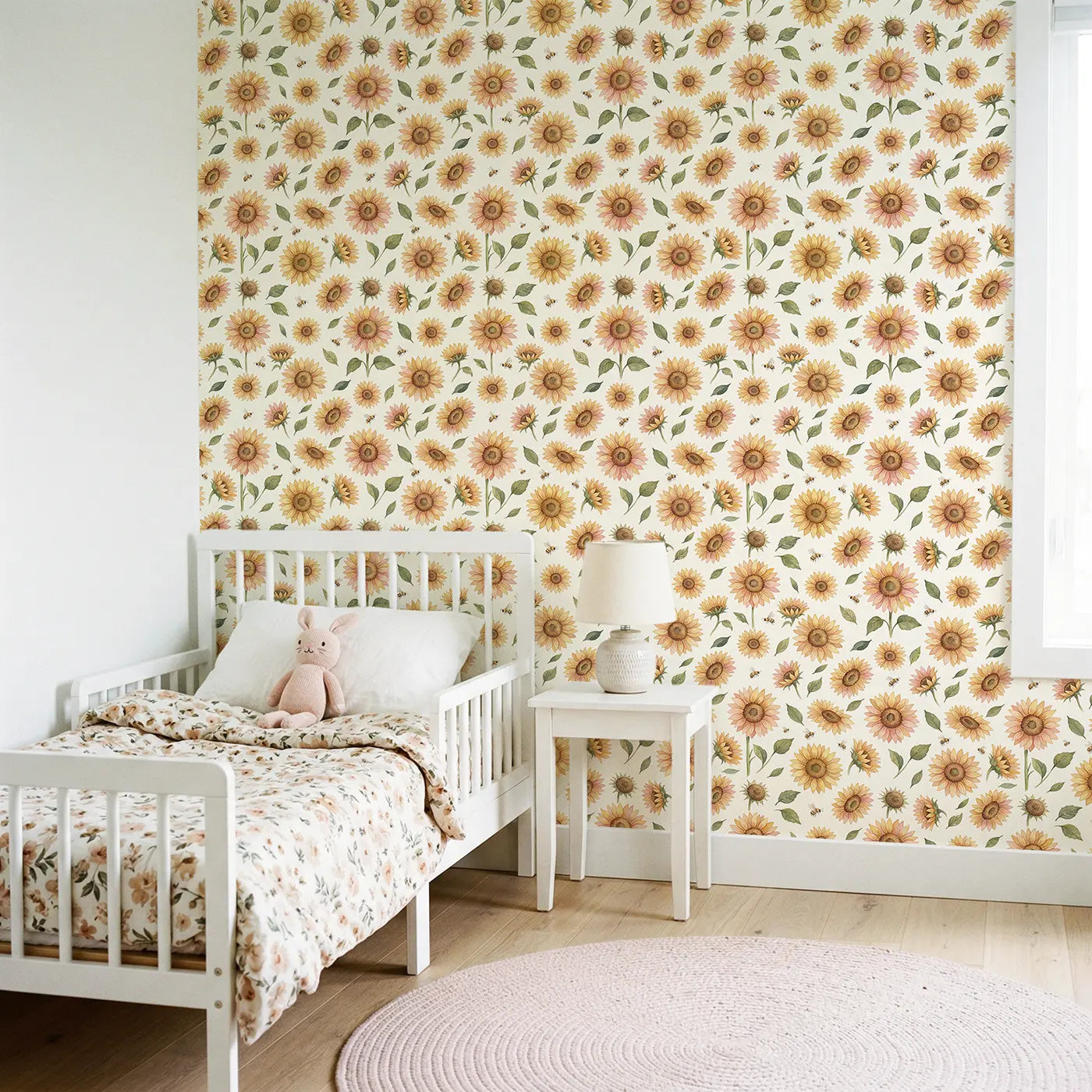 Sunflowers Varying Watercolor wallpaper in Scandinavian nursery - Whimsy Tots