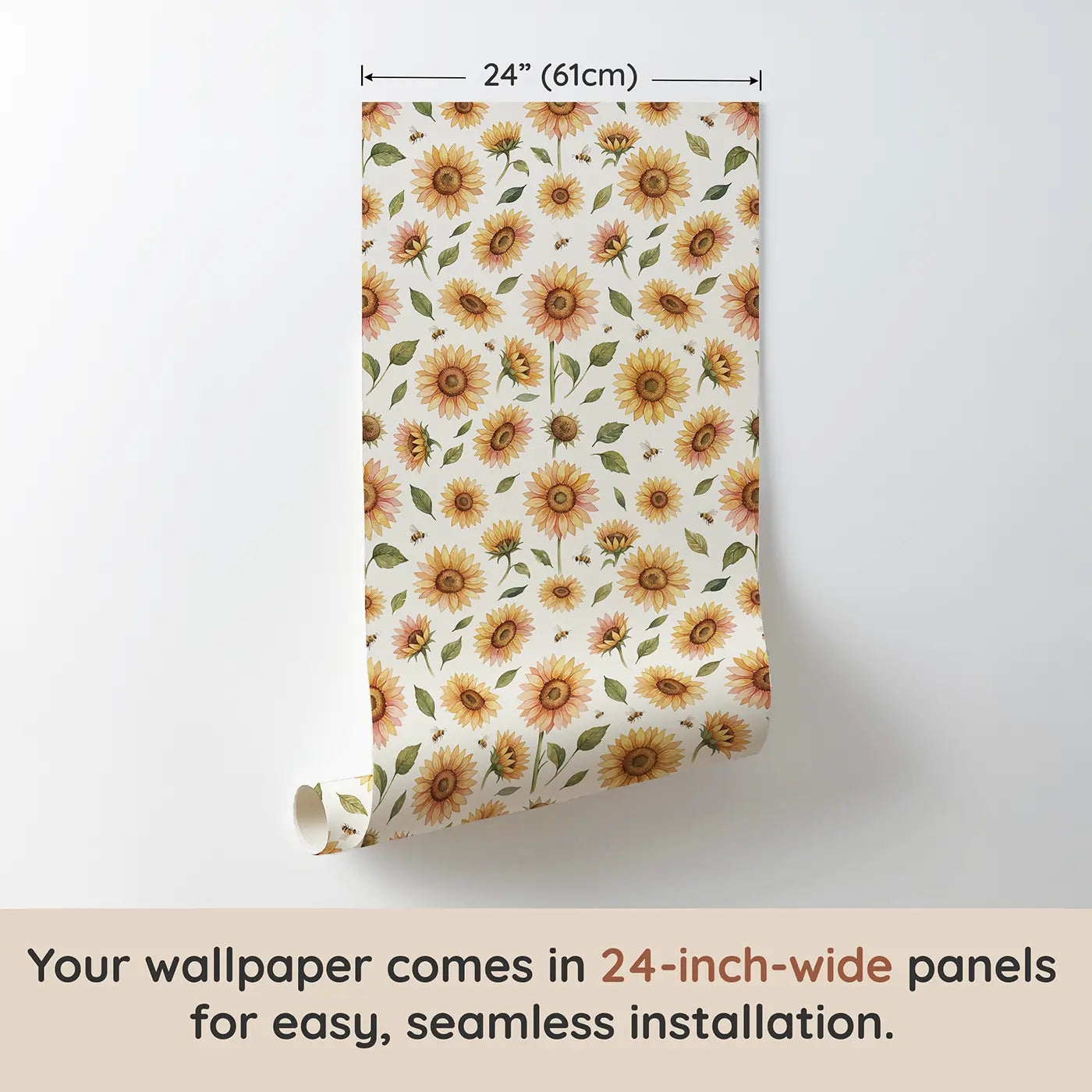 Sunflowers Varying Watercolor wallpaper panel dimensions - Whimsy Tots