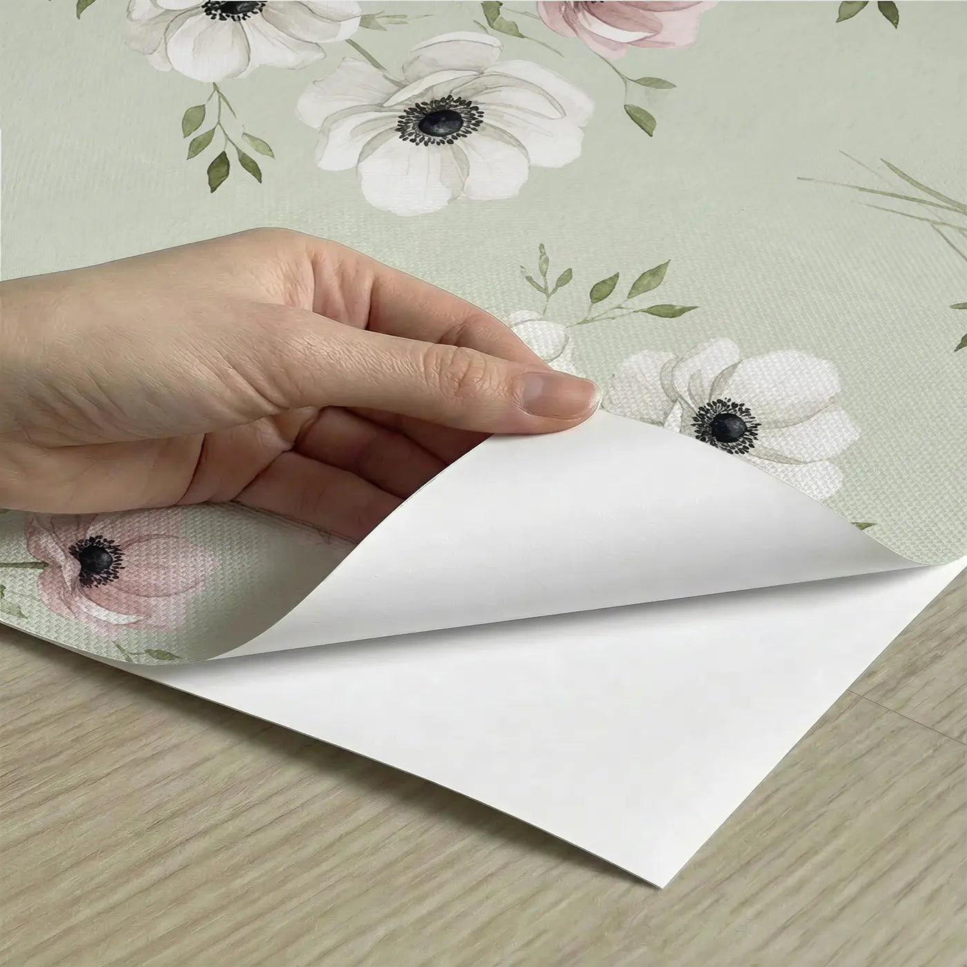 Anemones White Watercolor peel and stick material close-up - Whimsy Tots