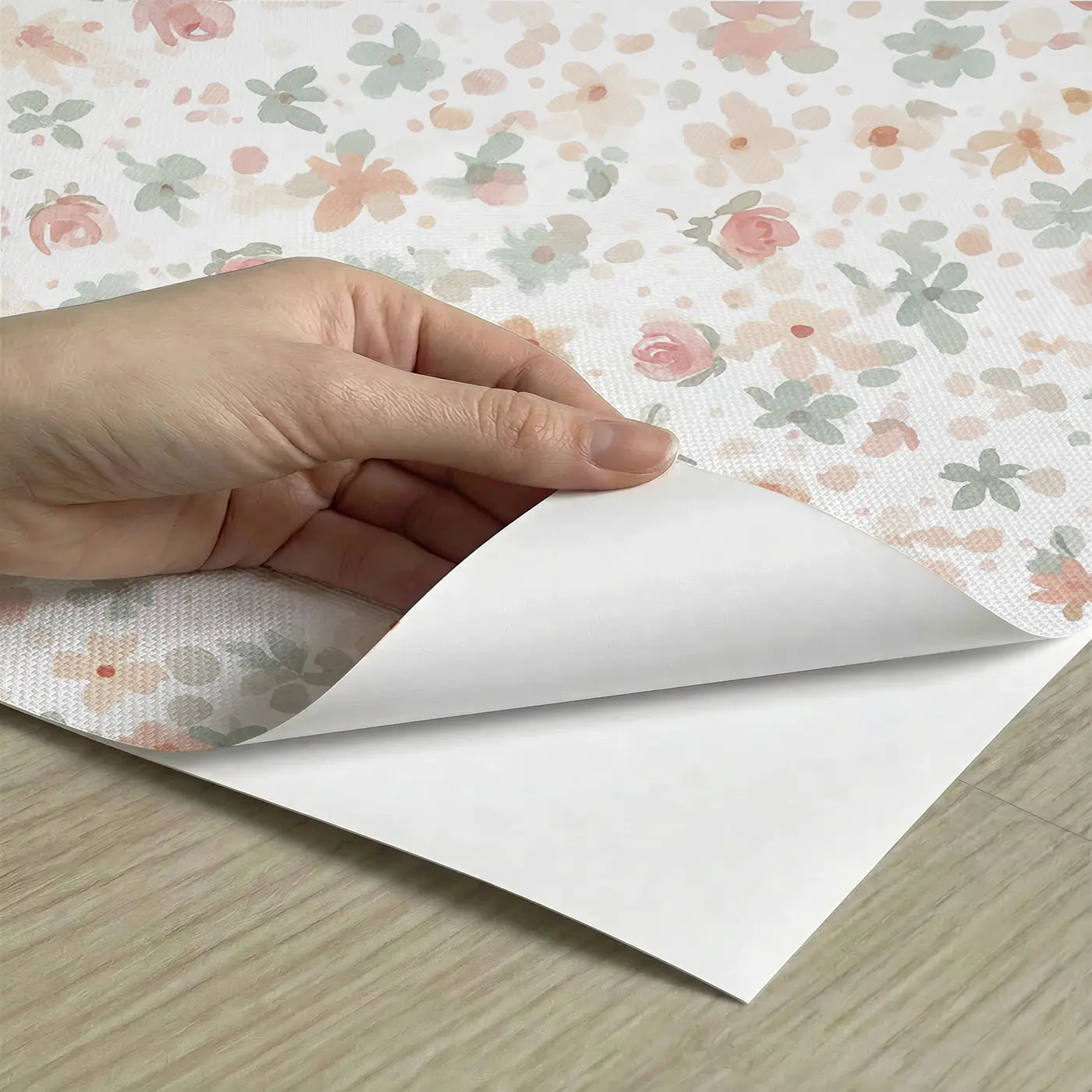 Rosebuds Pink Ditsy Floral peel and stick material close-up - Whimsy Tots
