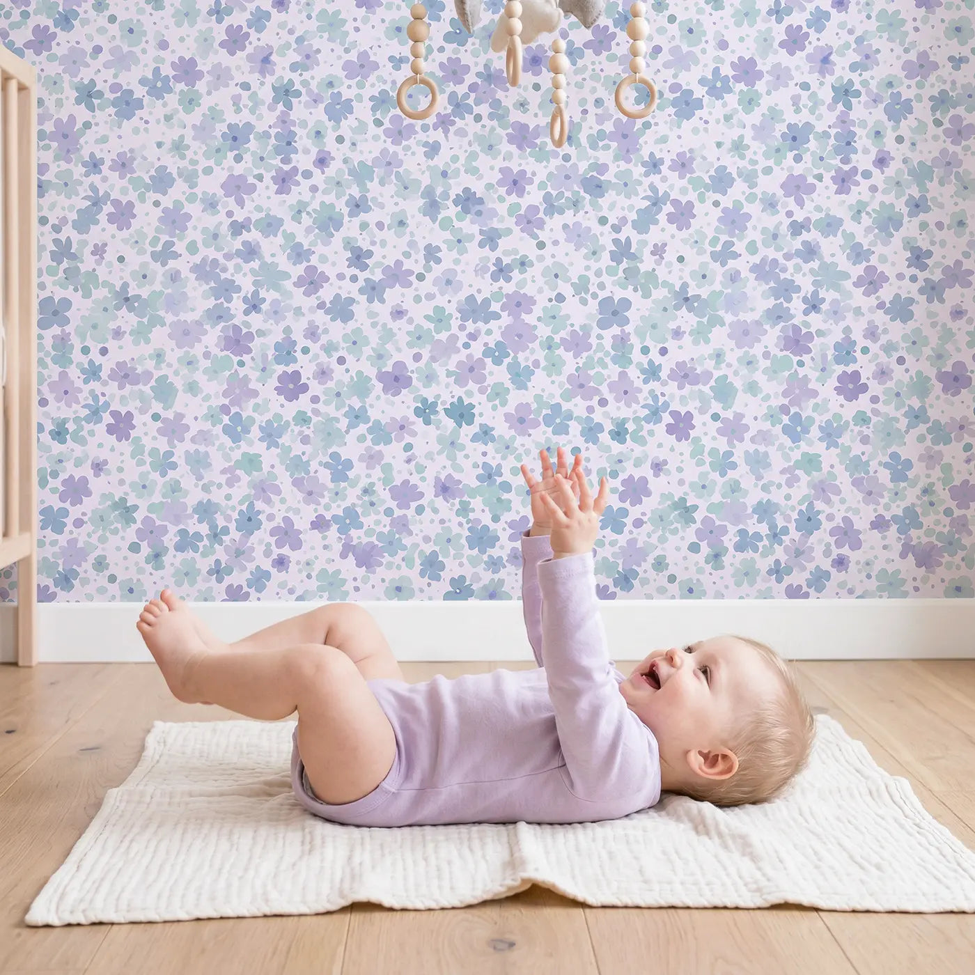 Violets Ditsy Floral wallpaper in styled kids room - Whimsy Tots