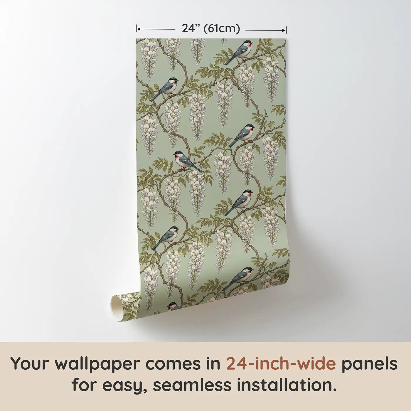 Trailing Wisteria Branches Botanical Elegance wallpaper panel dimensions - Whimsy Tots
