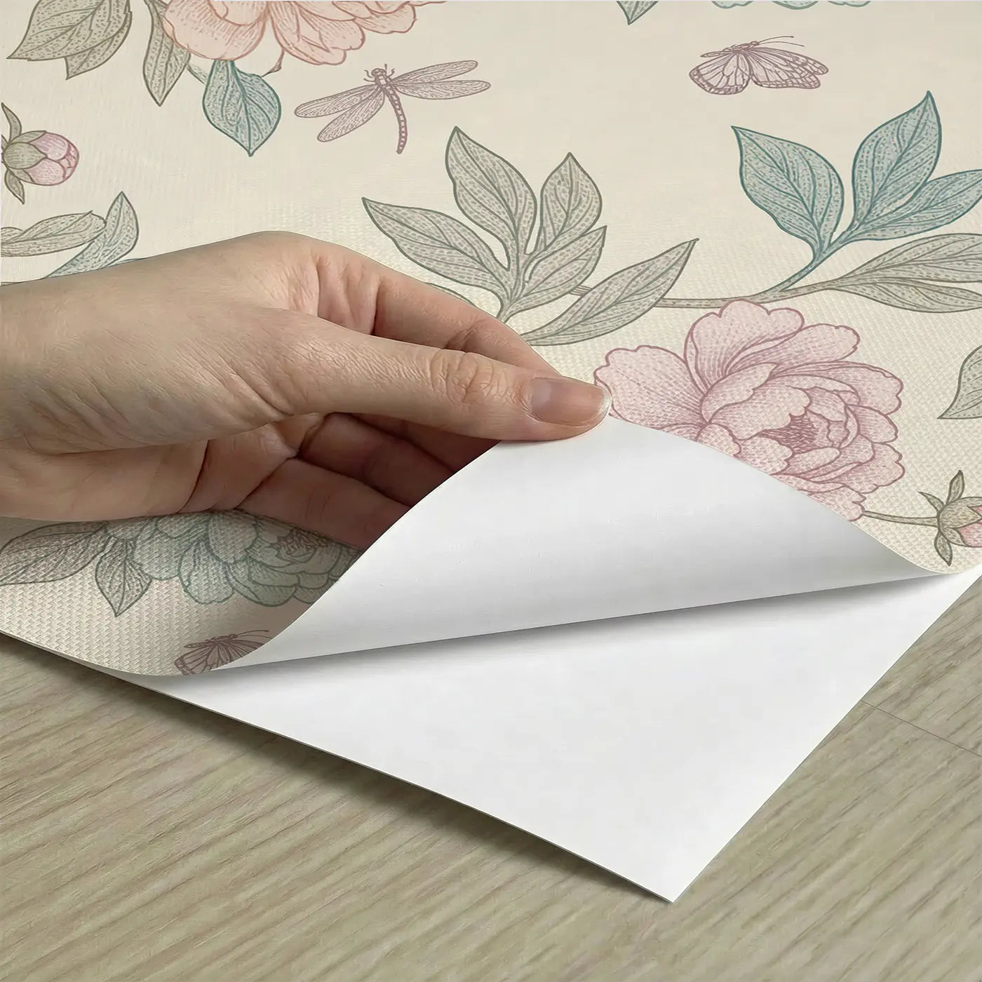 Peony Branches Botanical Elegance peel and stick material close-up - Whimsy Tots