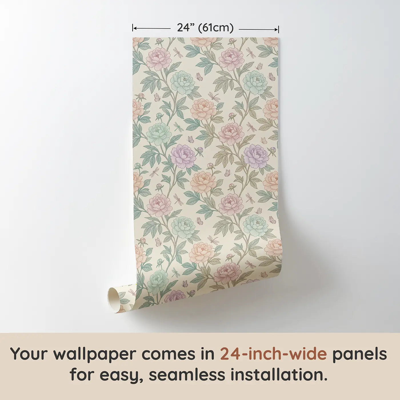 Peony Branches Botanical Elegance wallpaper panel dimensions - Whimsy Tots