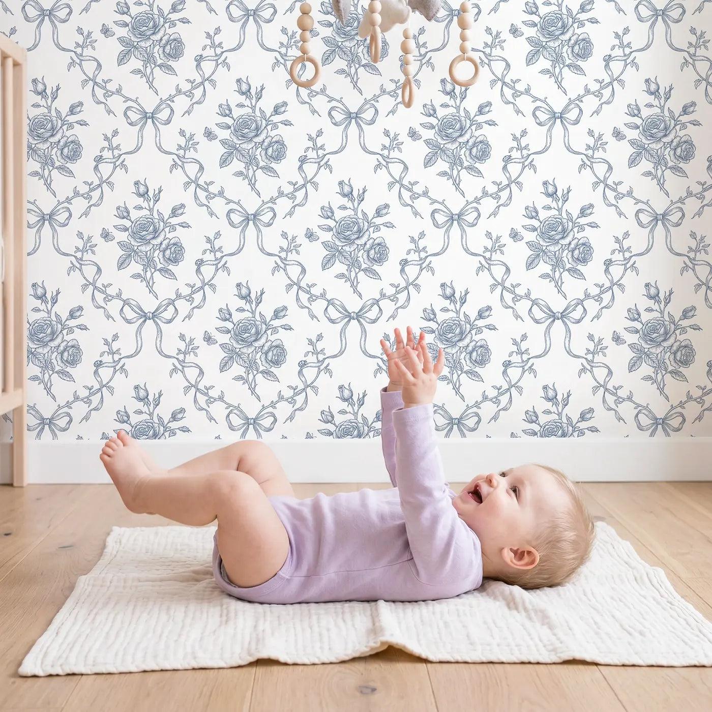 De Jouy Floral Botanical Elegance wallpaper in styled kids room - Whimsy Tots