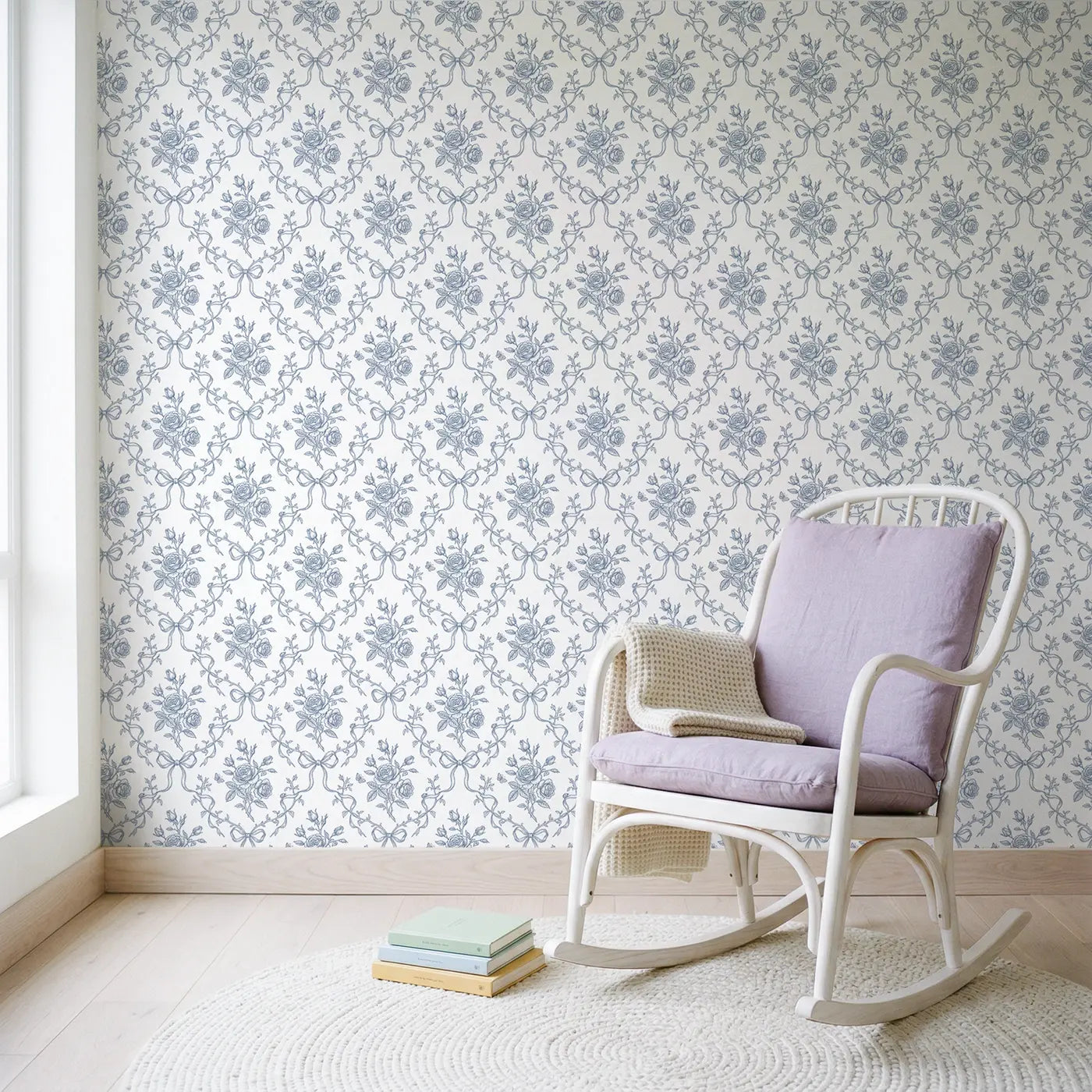 De Jouy Floral Botanical Elegance wallpaper in Scandinavian nursery - Whimsy Tots