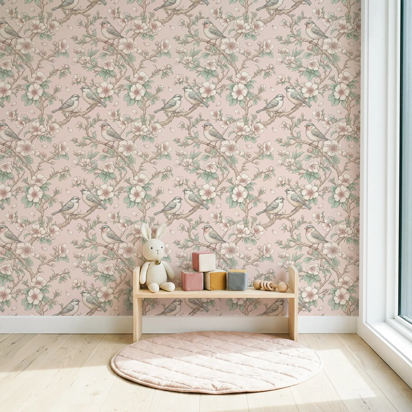 Cherry Blossom Tree Botanical Elegance wallpaper in Scandinavian nursery - Whimsy Tots