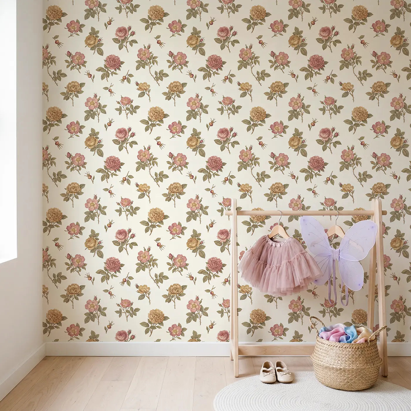 Rose Study Detailed Botanical Elegance wallpaper in Scandinavian nursery - Whimsy Tots