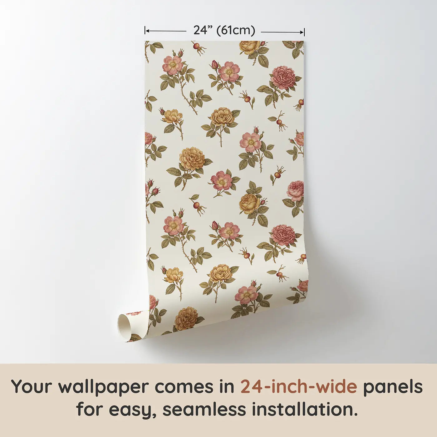 Rose Study Detailed Botanical Elegance wallpaper panel dimensions - Whimsy Tots