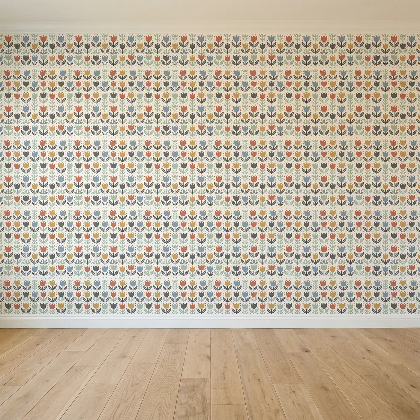 Folk Art Tulips Block Print seamless wallpaper full pattern - Whimsy Tots