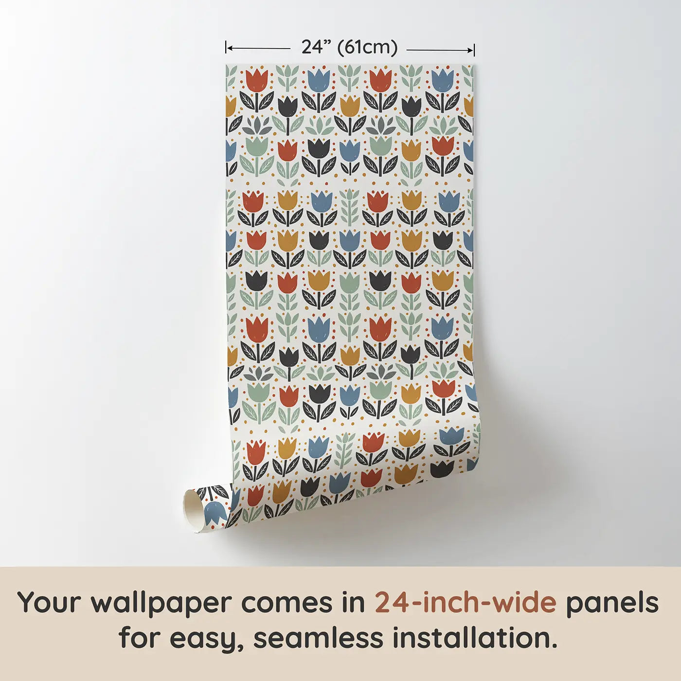Folk Art Tulips Block Print wallpaper panel dimensions - Whimsy Tots