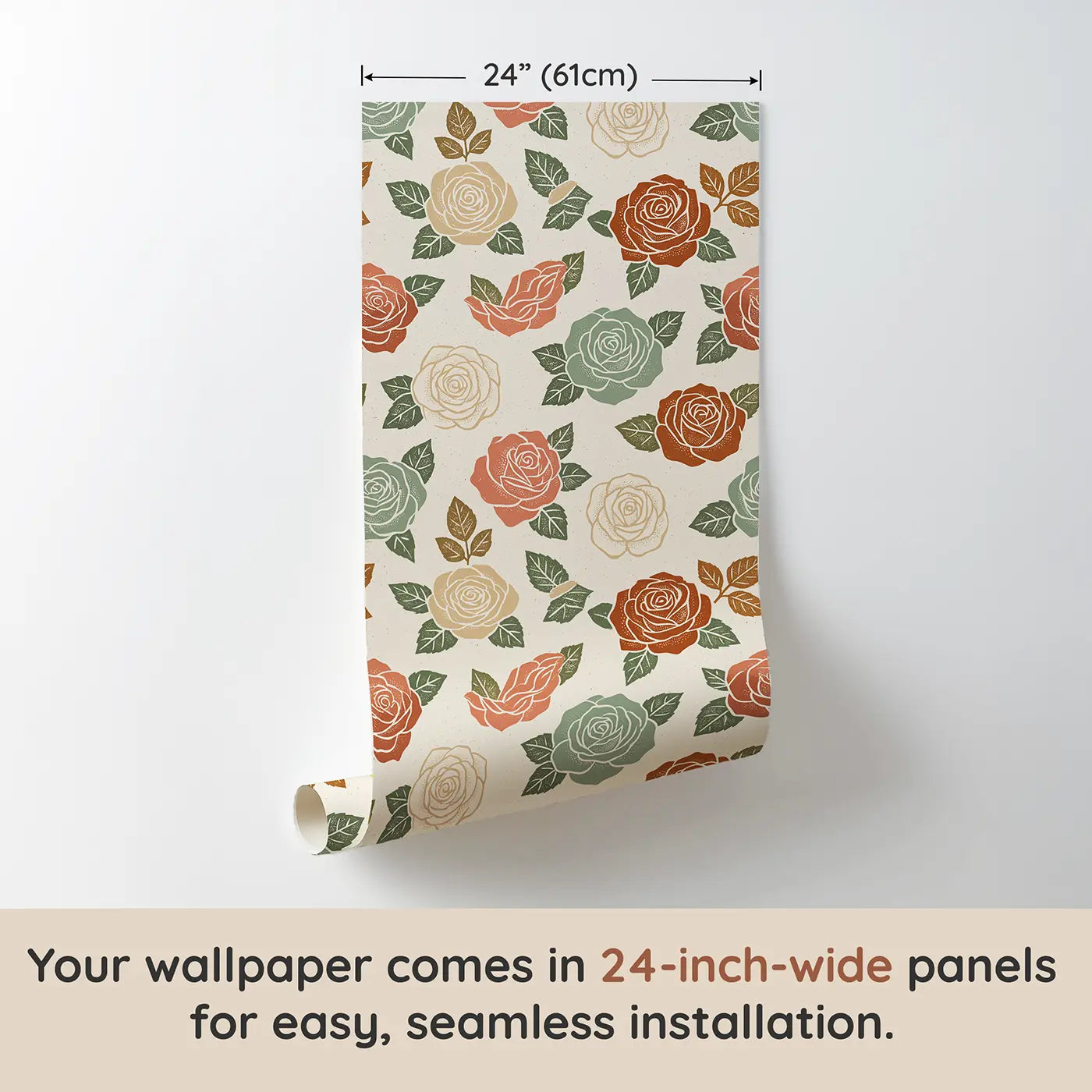 Roses Thick Block Print wallpaper panel dimensions - Whimsy Tots