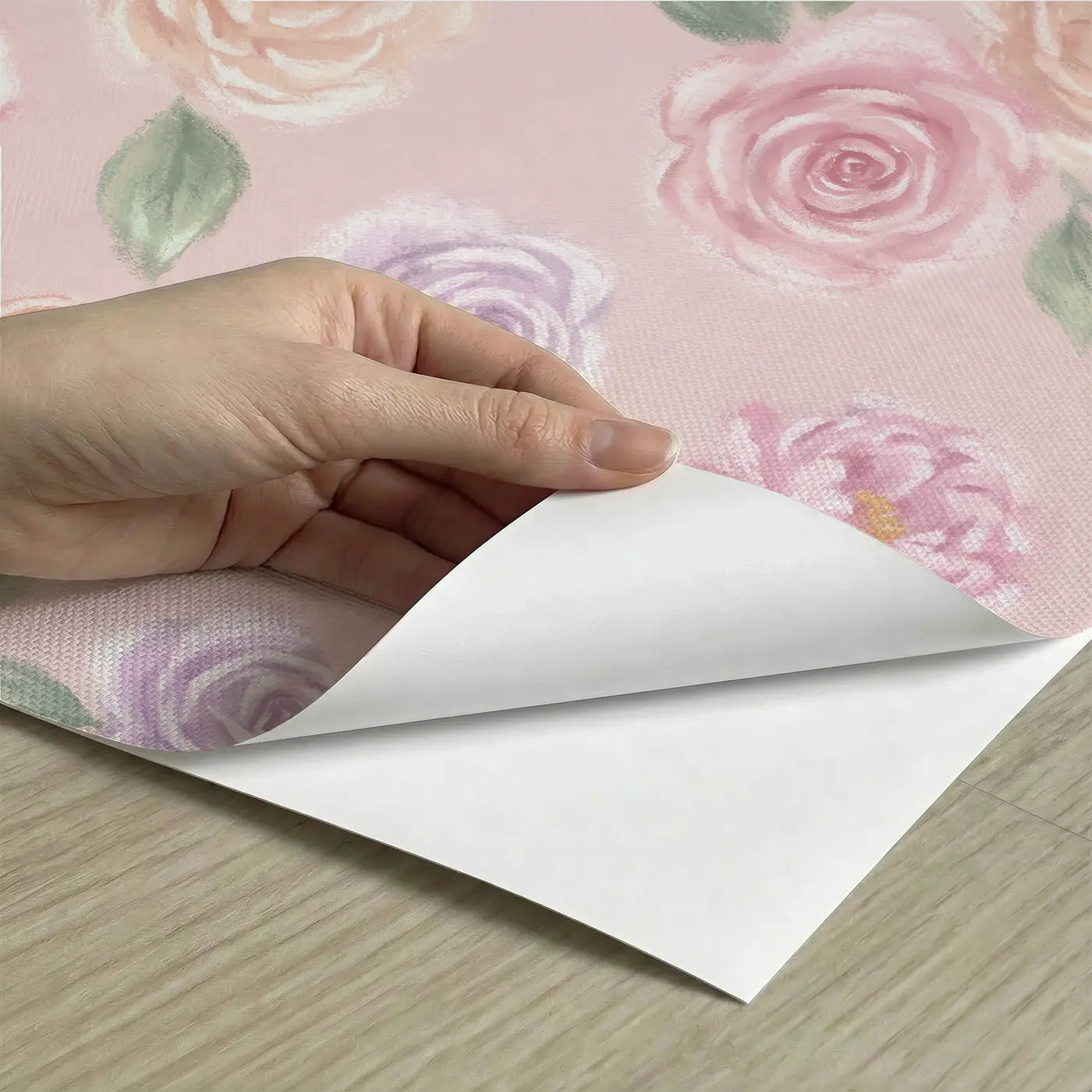 Roses Peonies Soft Pastel peel and stick material close-up - Whimsy Tots