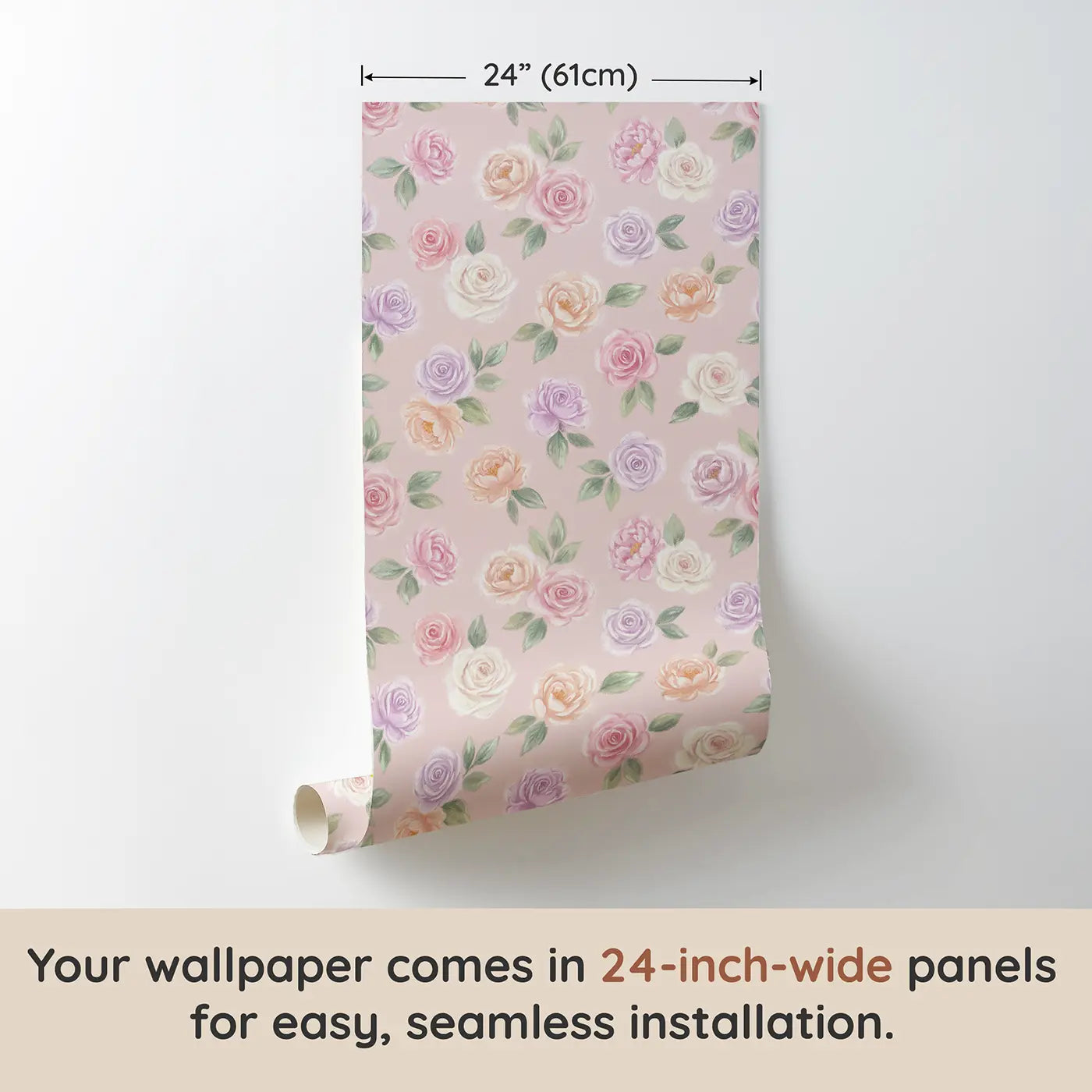Roses Peonies Soft Pastel wallpaper panel dimensions - Whimsy Tots