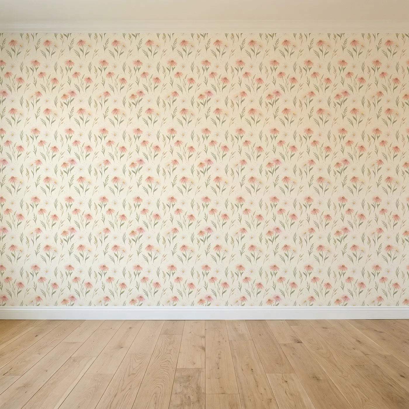 Chalk-Drawn Wildflower Soft Pastel seamless wallpaper full pattern - Whimsy Tots