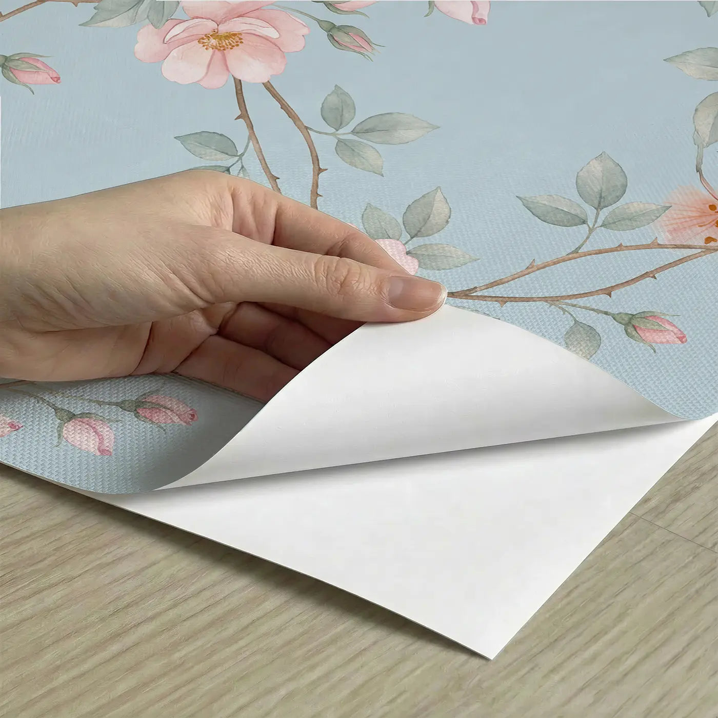 Climbing Roses Watercolor peel and stick material close-up - Whimsy Tots