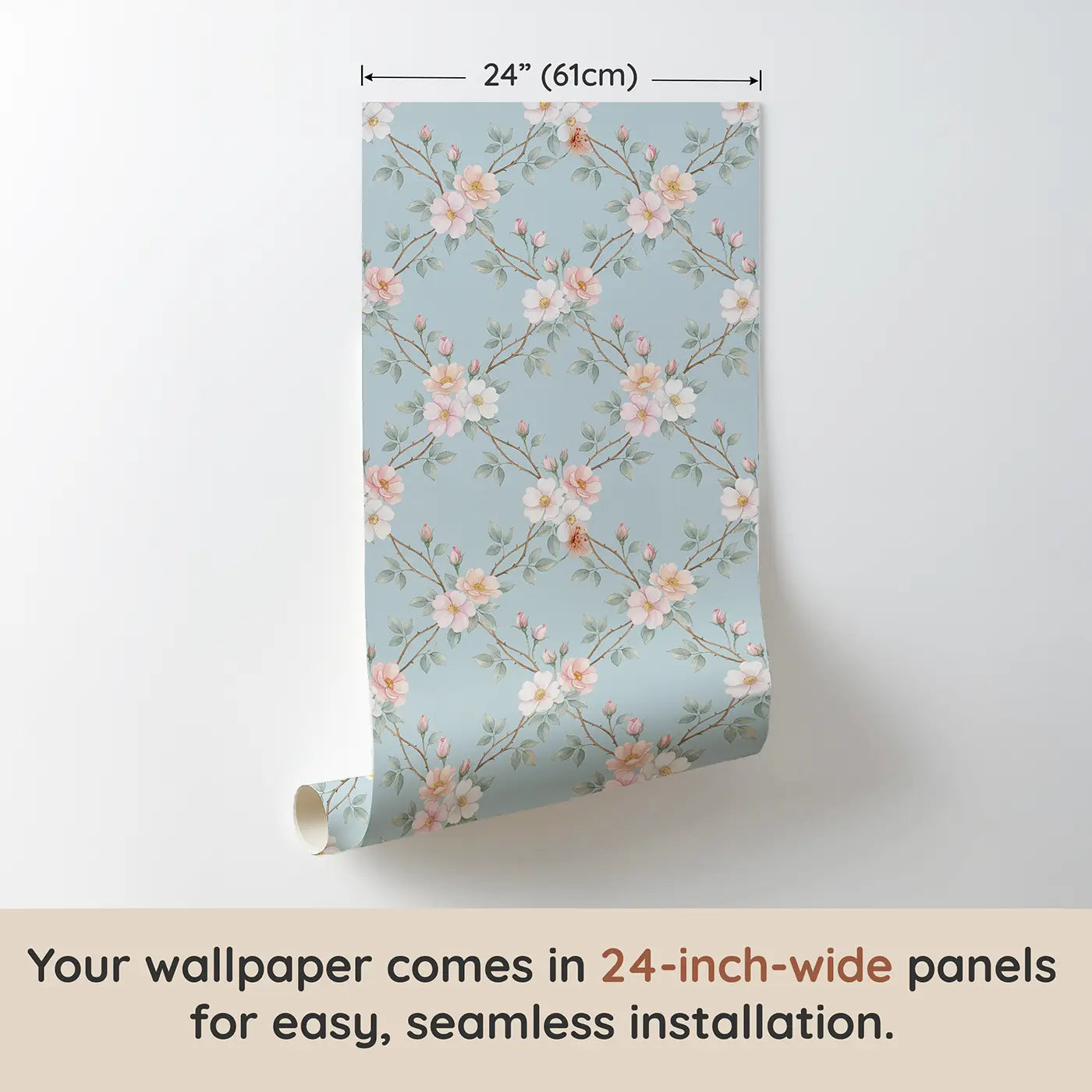 Climbing Roses Watercolor wallpaper panel dimensions - Whimsy Tots