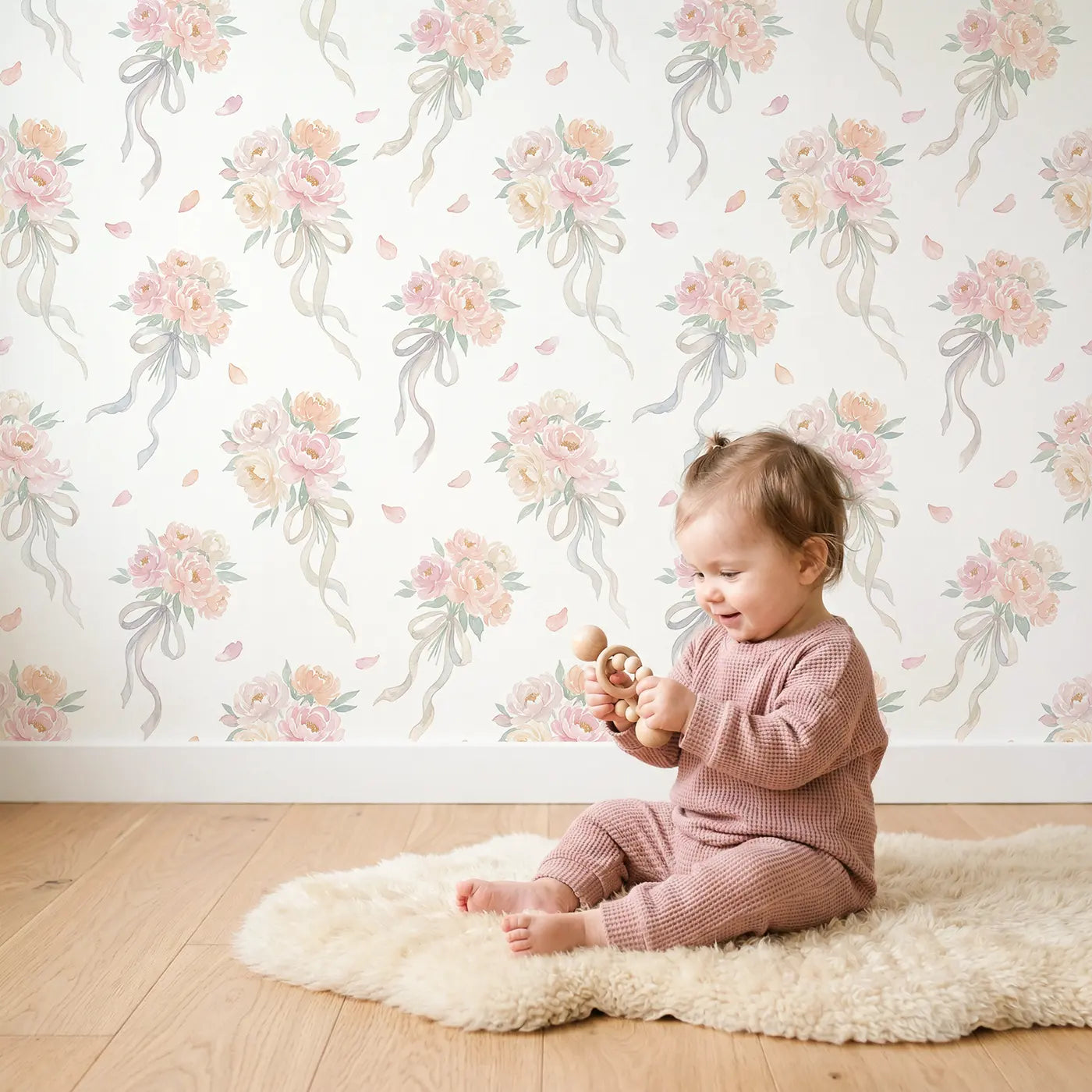 Loose Peony Watercolor wallpaper in styled kids room - Whimsy Tots