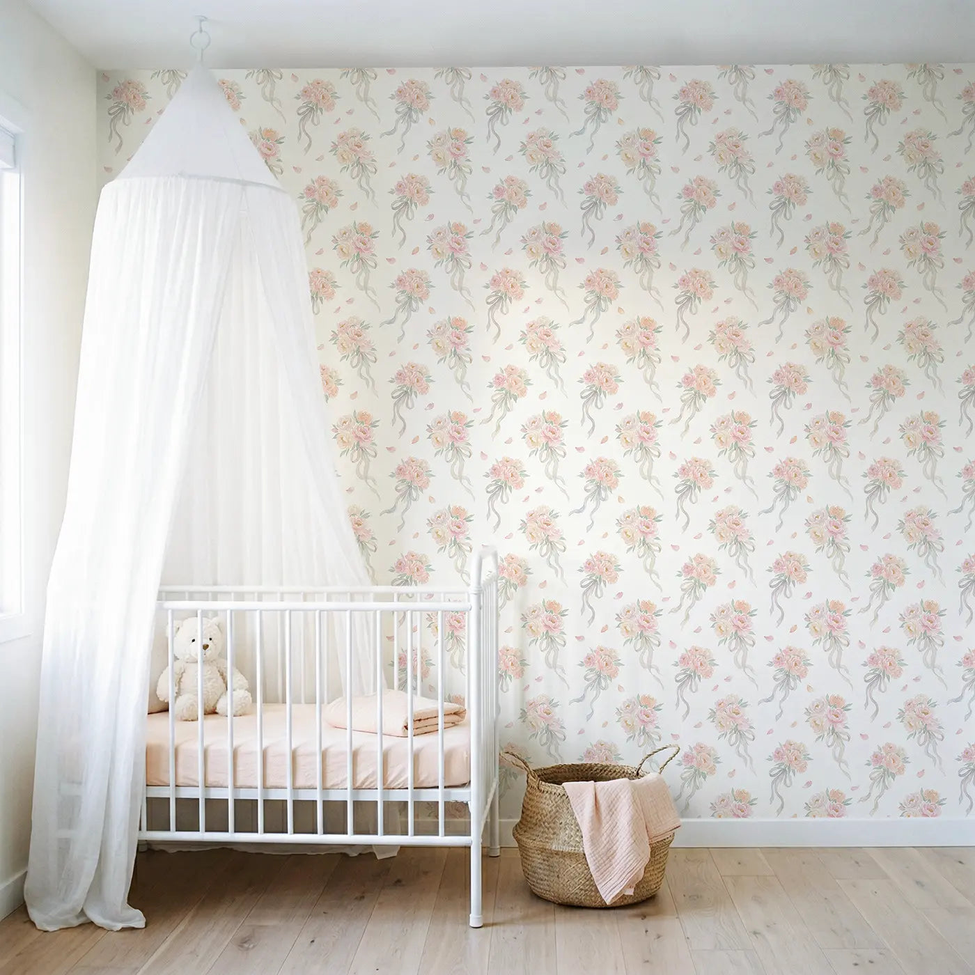 Loose Peony Watercolor wallpaper in Scandinavian nursery - Whimsy Tots