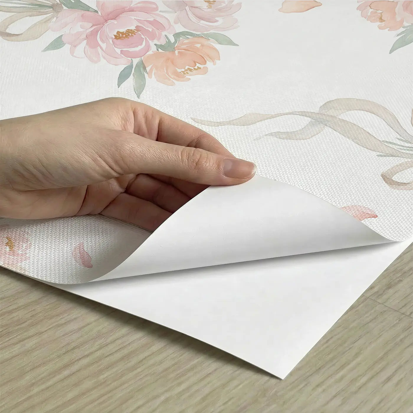 Loose Peony Watercolor peel and stick material close-up - Whimsy Tots