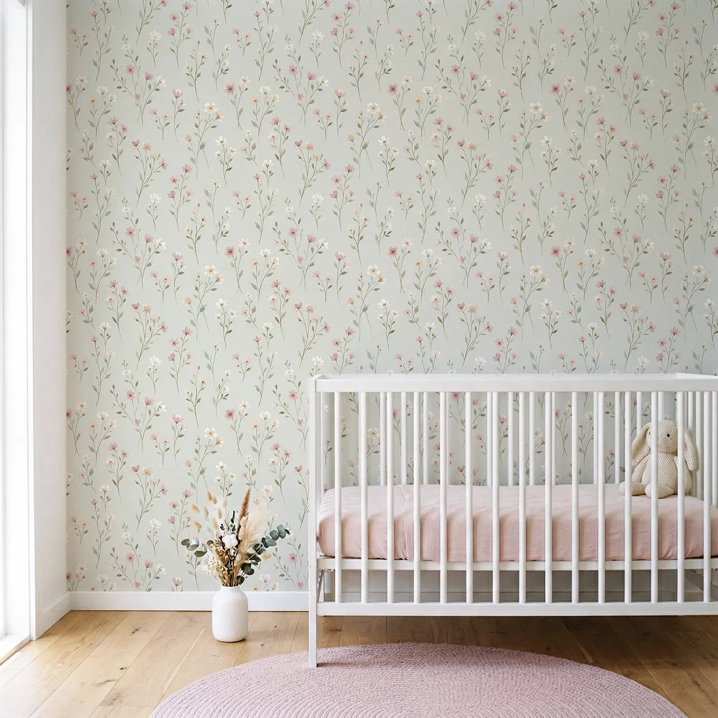 Scattered Wildflower Stems Watercolor wallpaper in Scandinavian nursery - Whimsy Tots