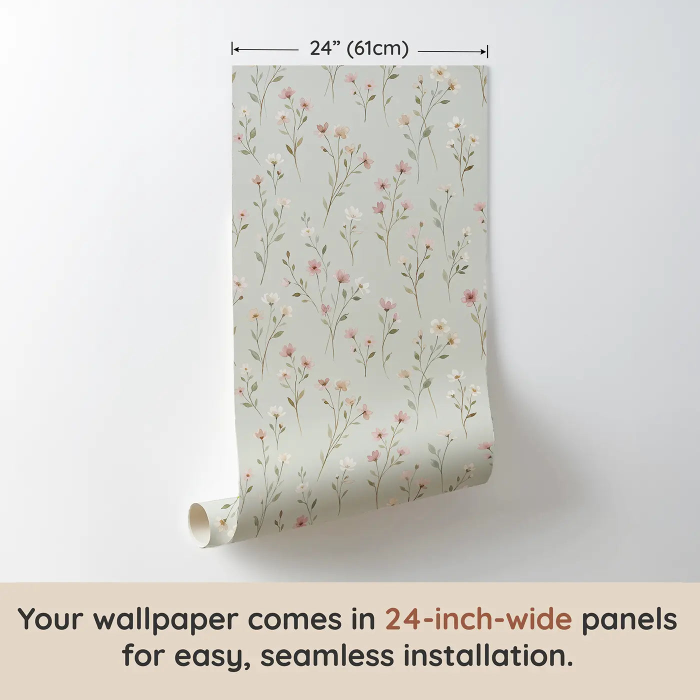 Scattered Wildflower Stems Watercolor wallpaper panel dimensions - Whimsy Tots