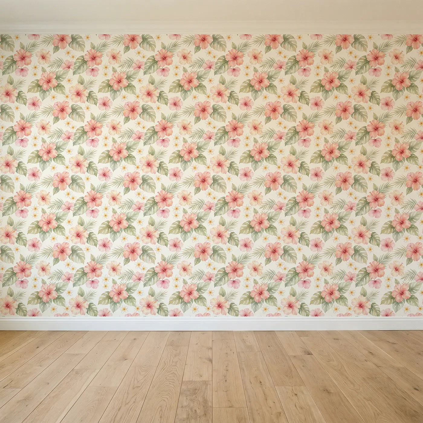 Hibiscus Blooms Watercolor seamless wallpaper full pattern - Whimsy Tots