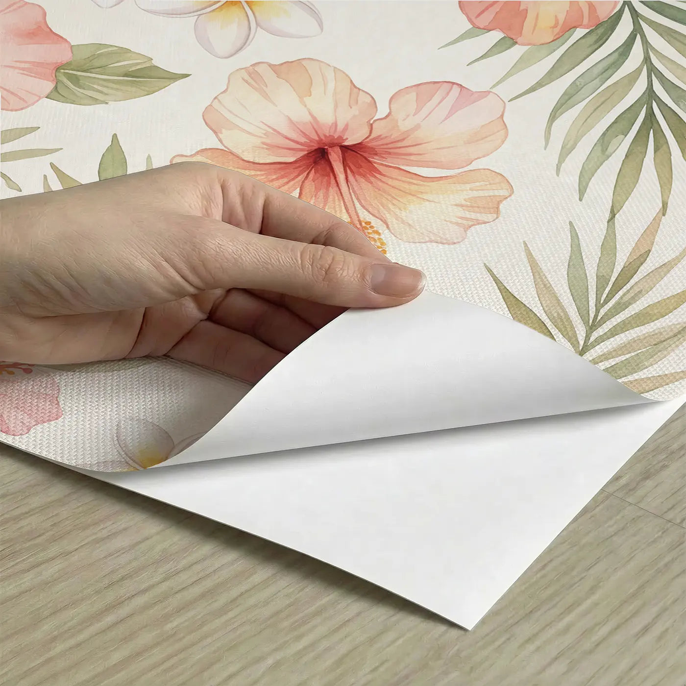 Hibiscus Blooms Watercolor peel and stick material close-up - Whimsy Tots