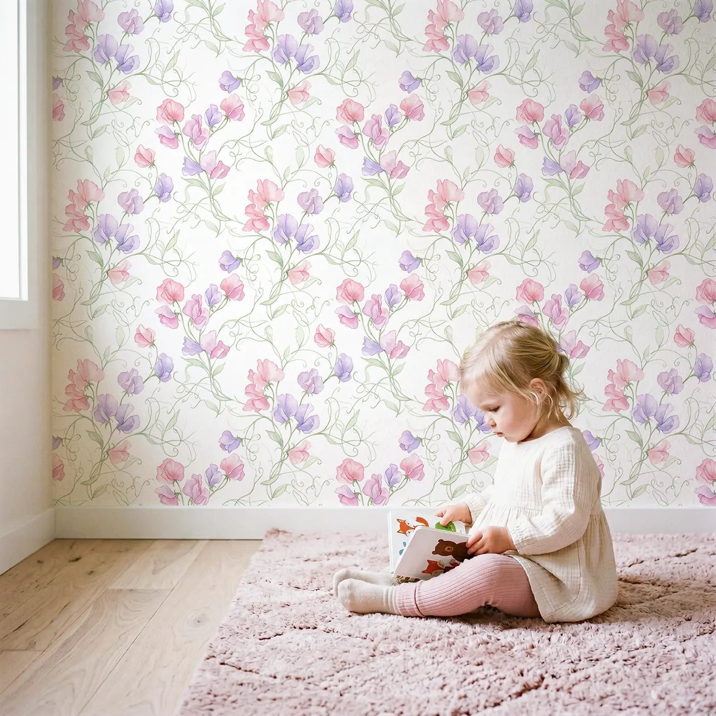 Delicate Sweet Watercolor wallpaper in styled kids room - Whimsy Tots