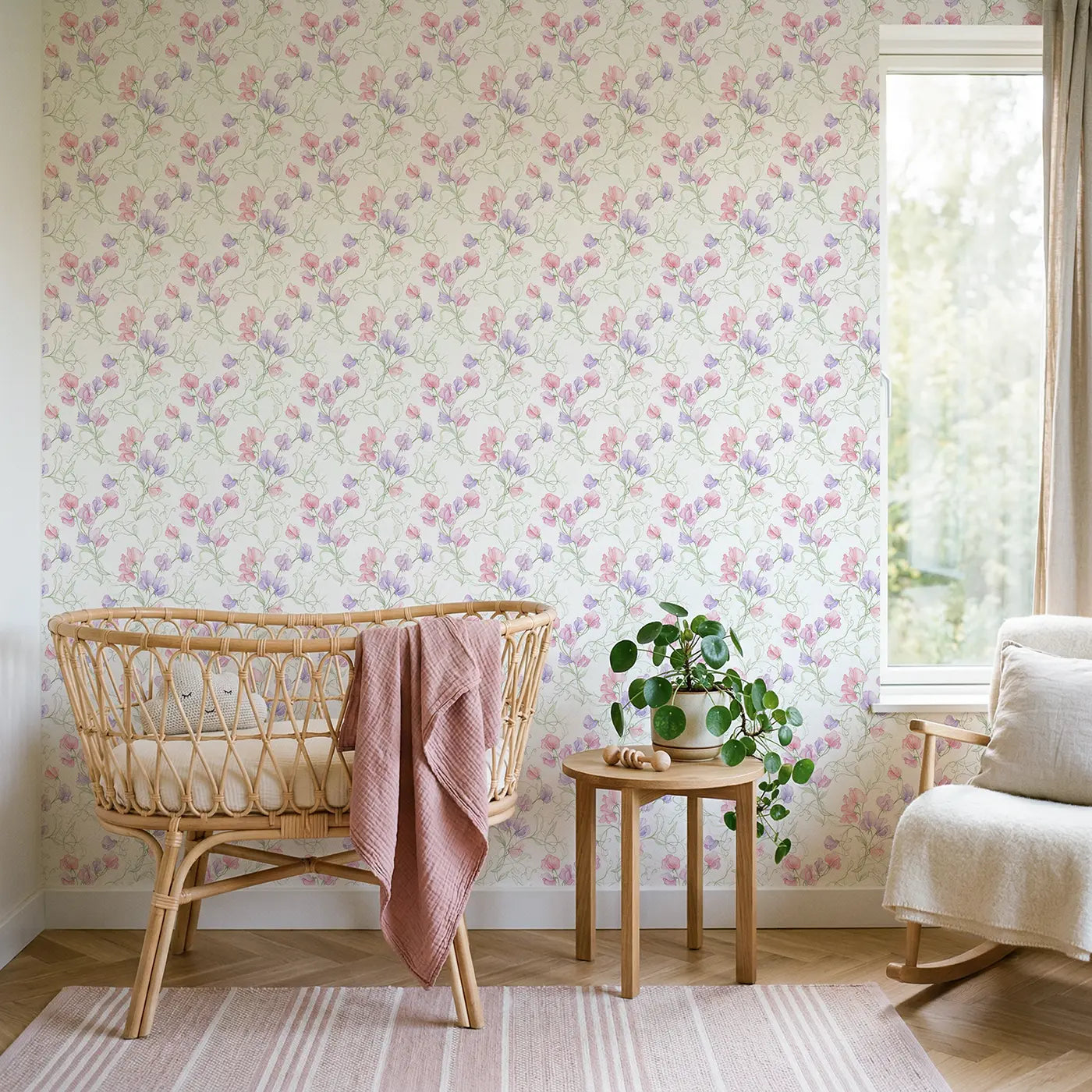 Delicate Sweet Watercolor wallpaper in Scandinavian nursery - Whimsy Tots