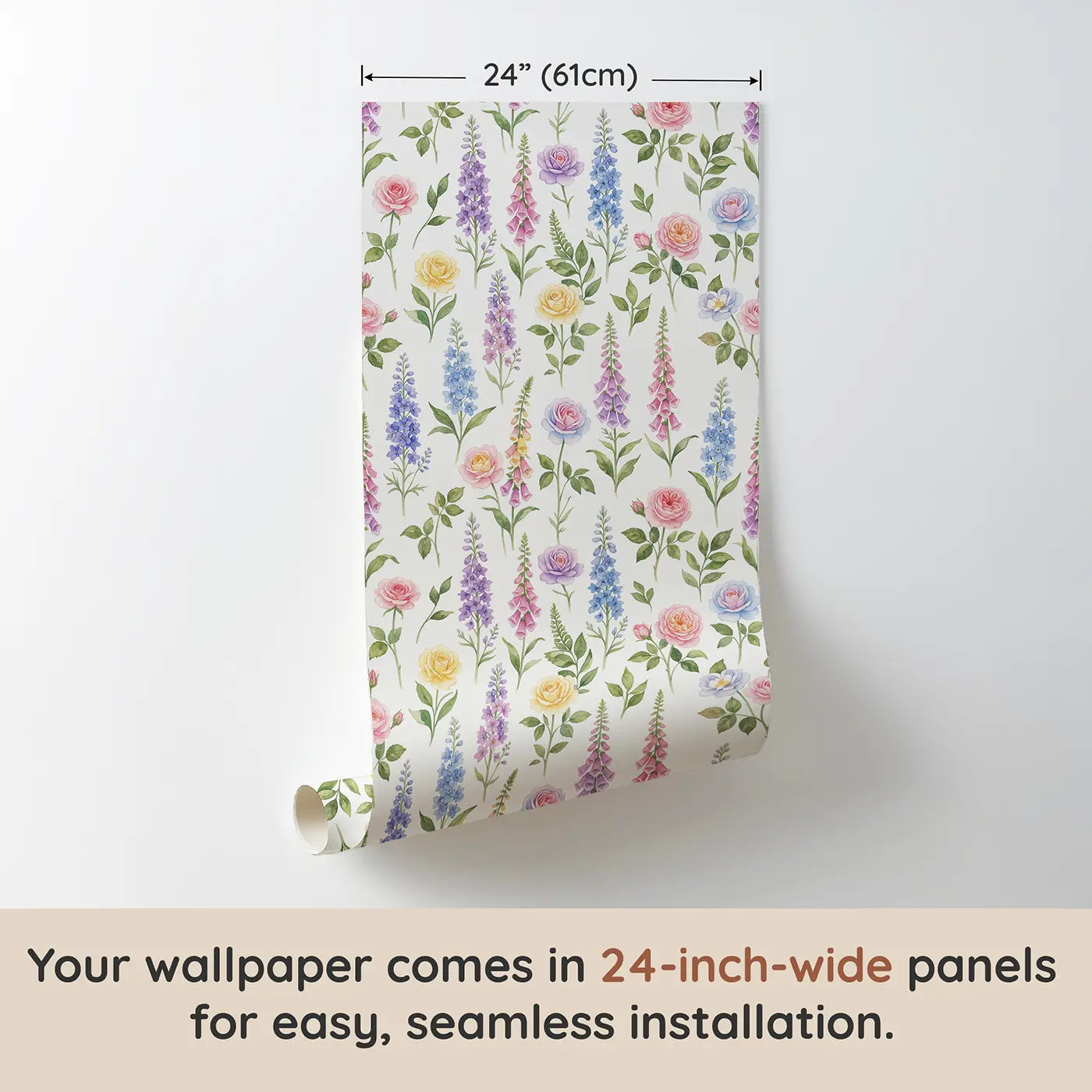 Roses Watercolor wallpaper panel dimensions - Whimsy Tots